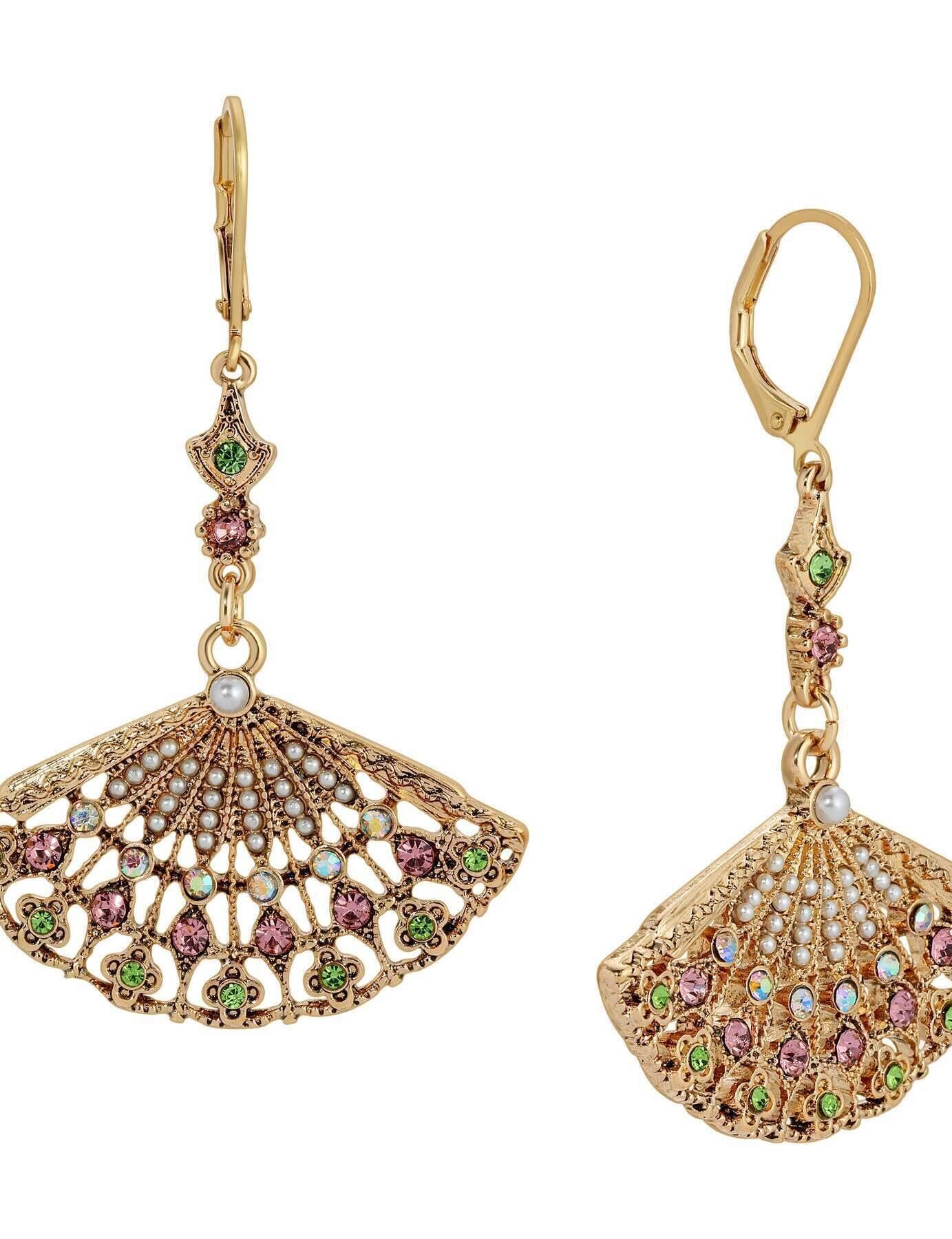 Regency Deco Blooming Elegance Multi Crystal & Faux Pearl Dangling Earrings