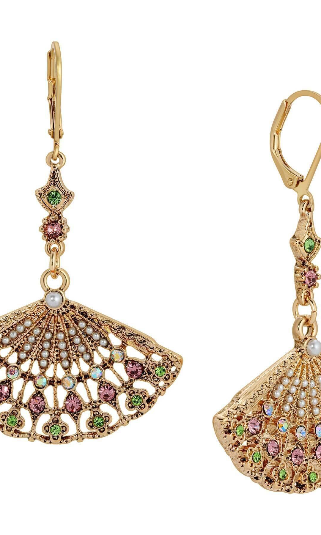 Regency Deco Blooming Elegance Multi Crystal & Faux Pearl Dangling Earrings