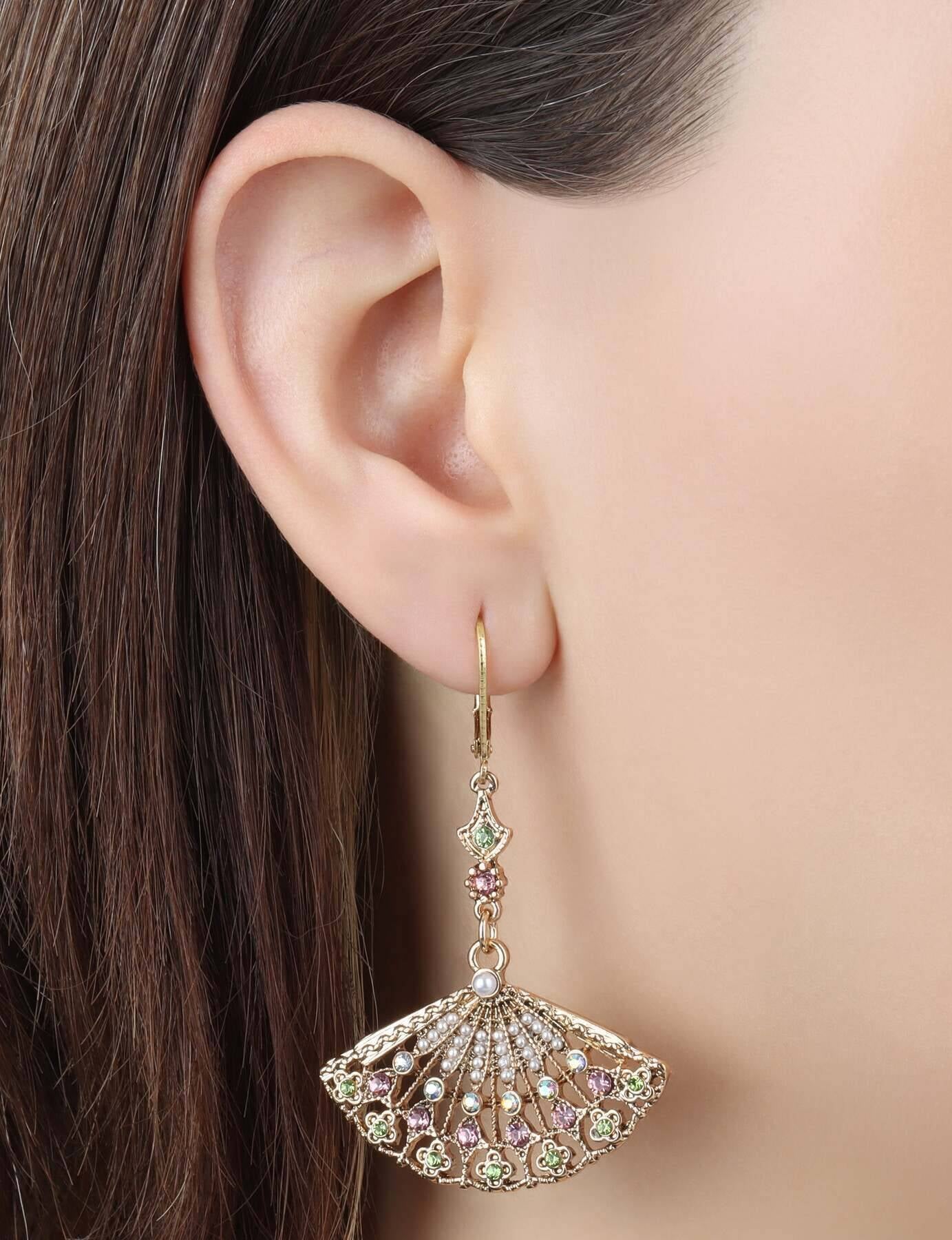 Regency Deco Blooming Elegance Multi Crystal & Faux Pearl Dangling Earrings