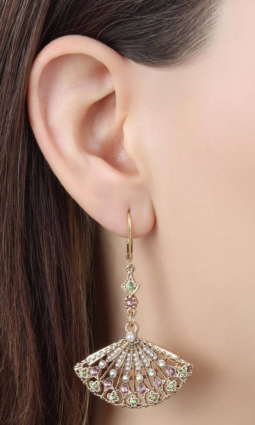 Regency Deco Blooming Elegance Multi Crystal & Faux Pearl Dangling Earrings