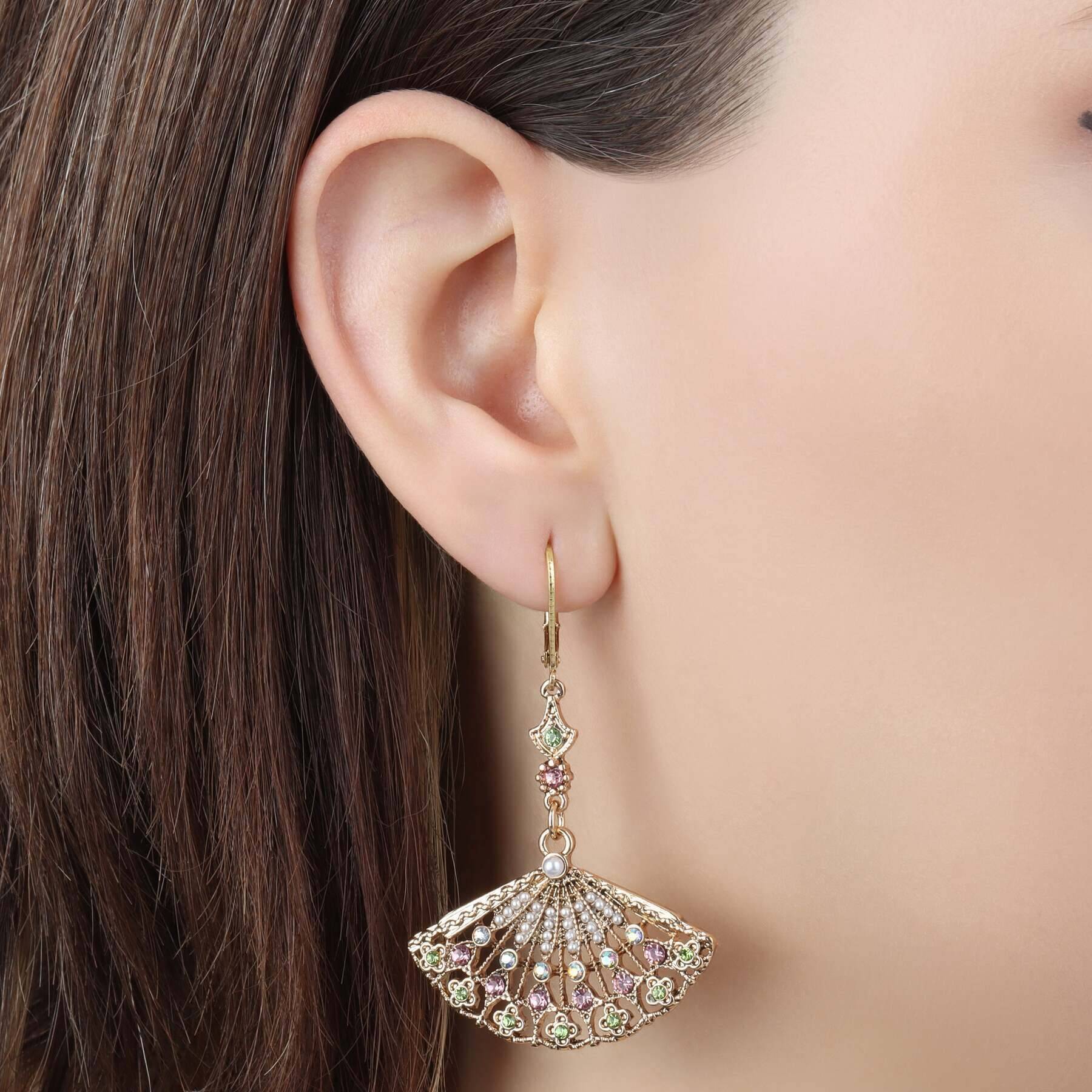 Regency Deco Blooming Elegance Multi Crystal & Faux Pearl Dangling Earrings