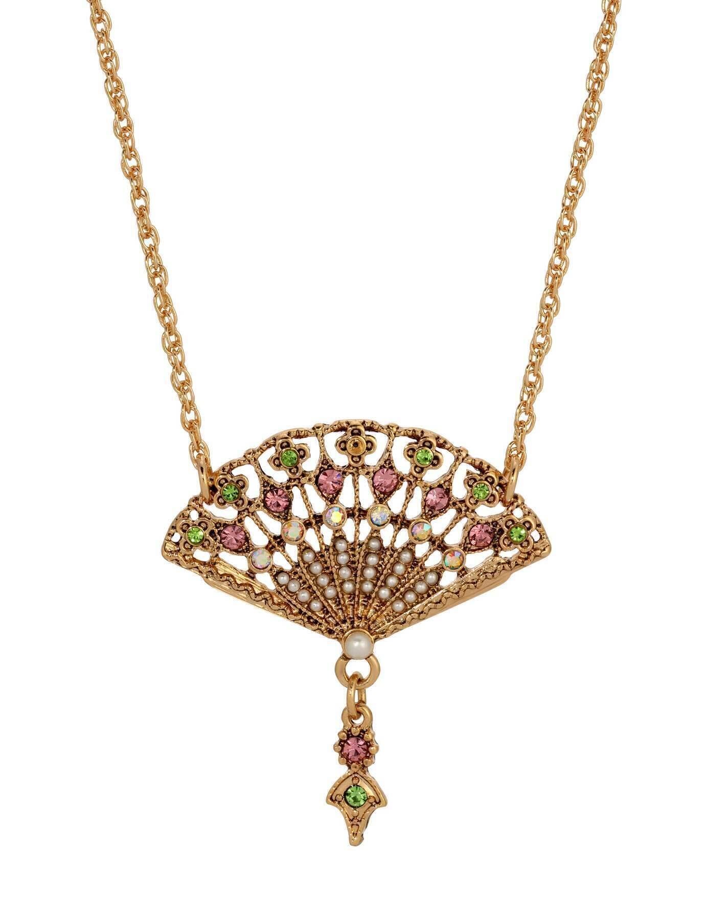 Regency Deco Blooming Elegance Multi Crystal & Faux Pearl Pendant Necklace 16"