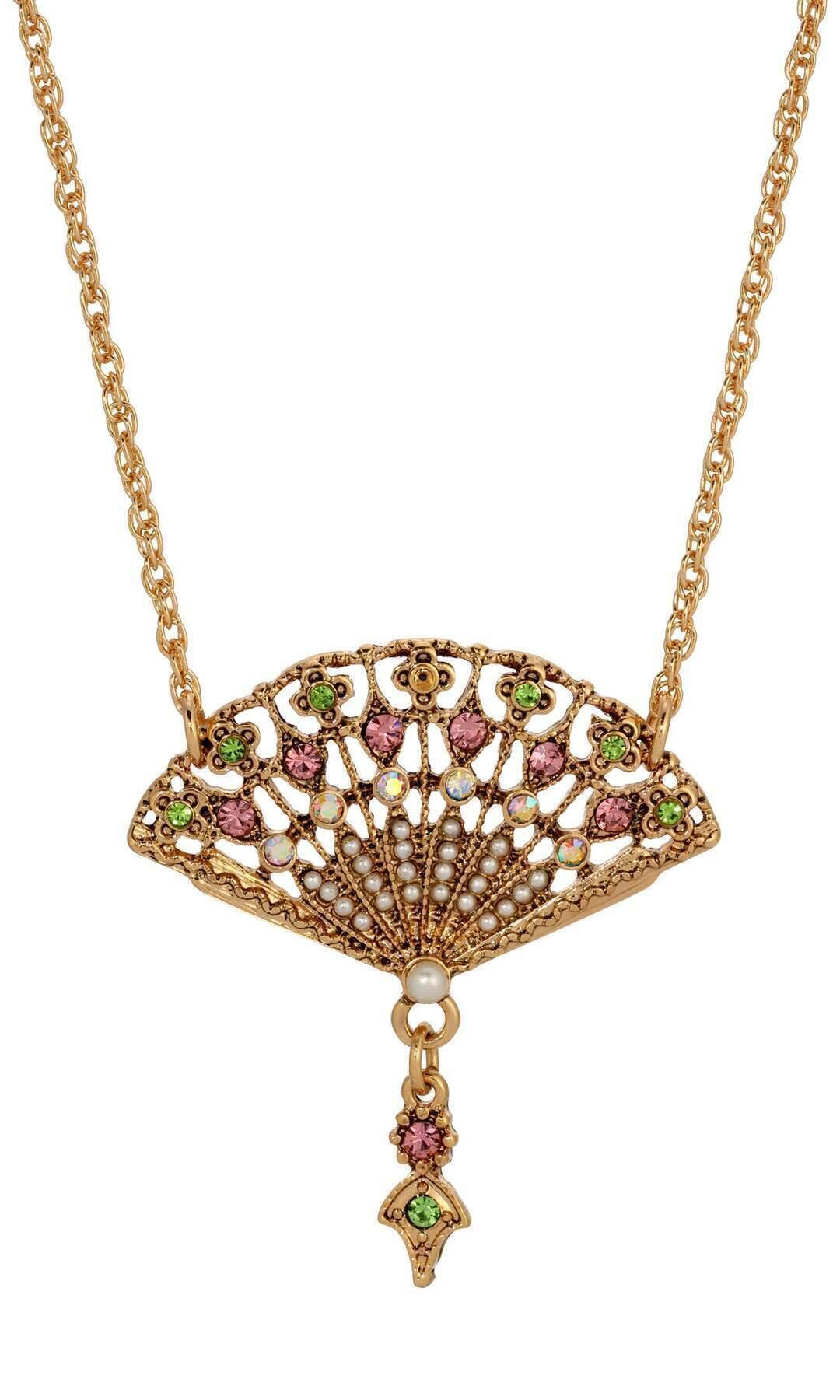 Regency Deco Blooming Elegance Multi Crystal & Faux Pearl Pendant Necklace 16"