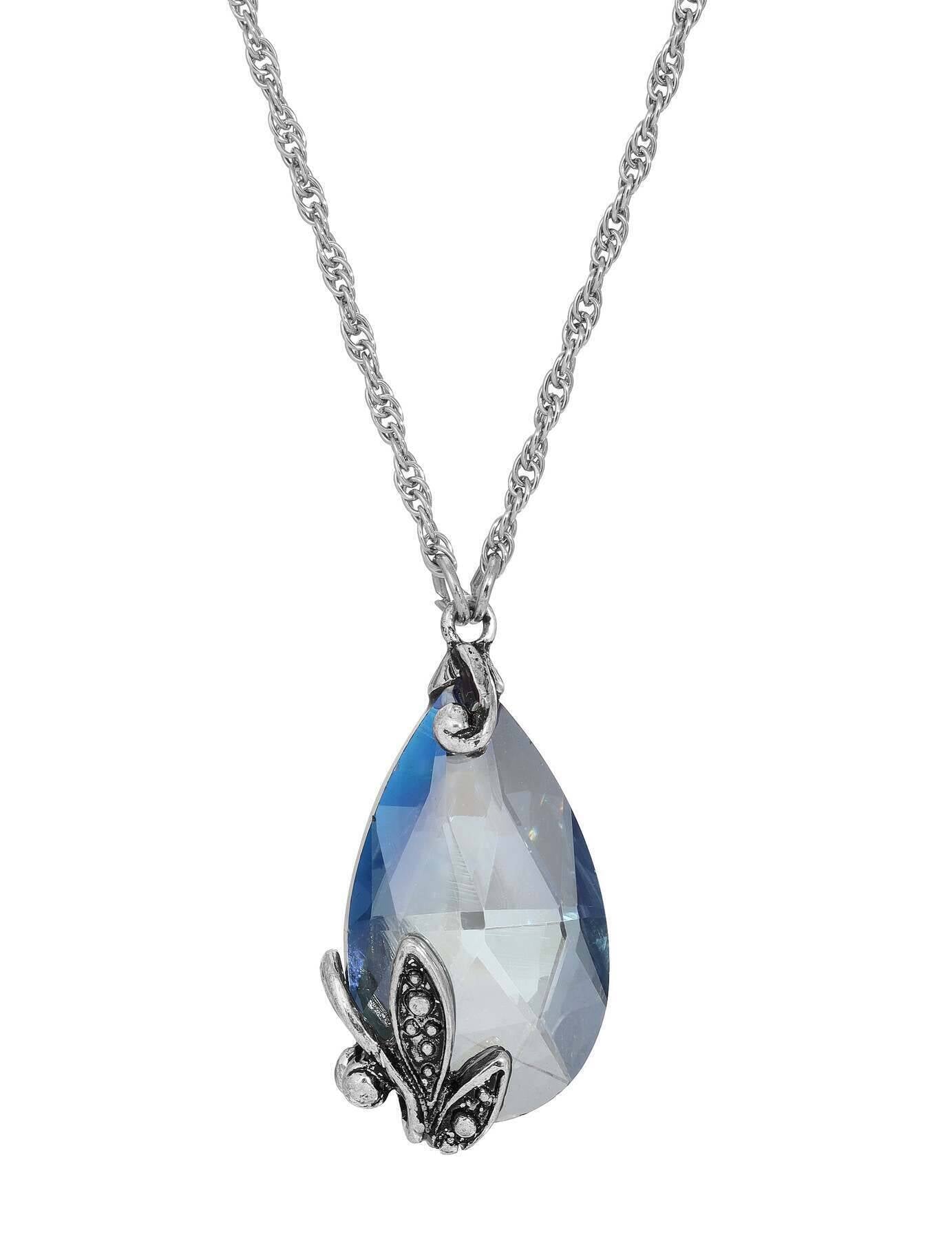 Regency Regal Teardrop Crystal Pendant Necklace 15" + 3" Extender