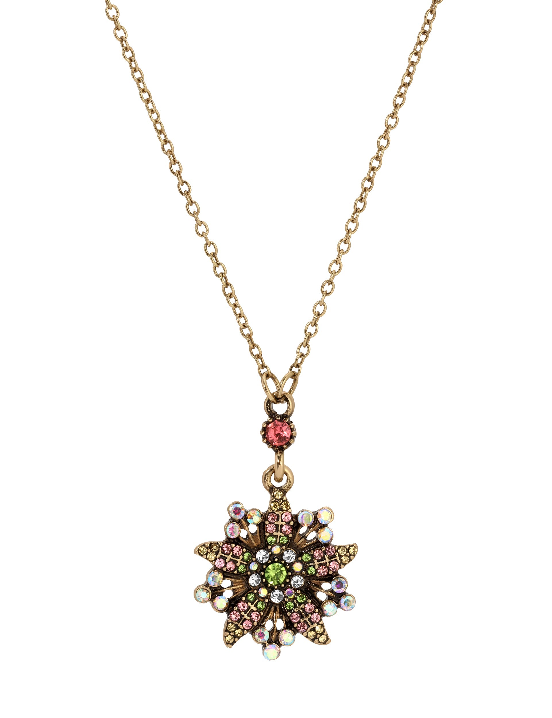 Regency Multi Crystal Floral Pendant Necklace 16" + 3" Extension