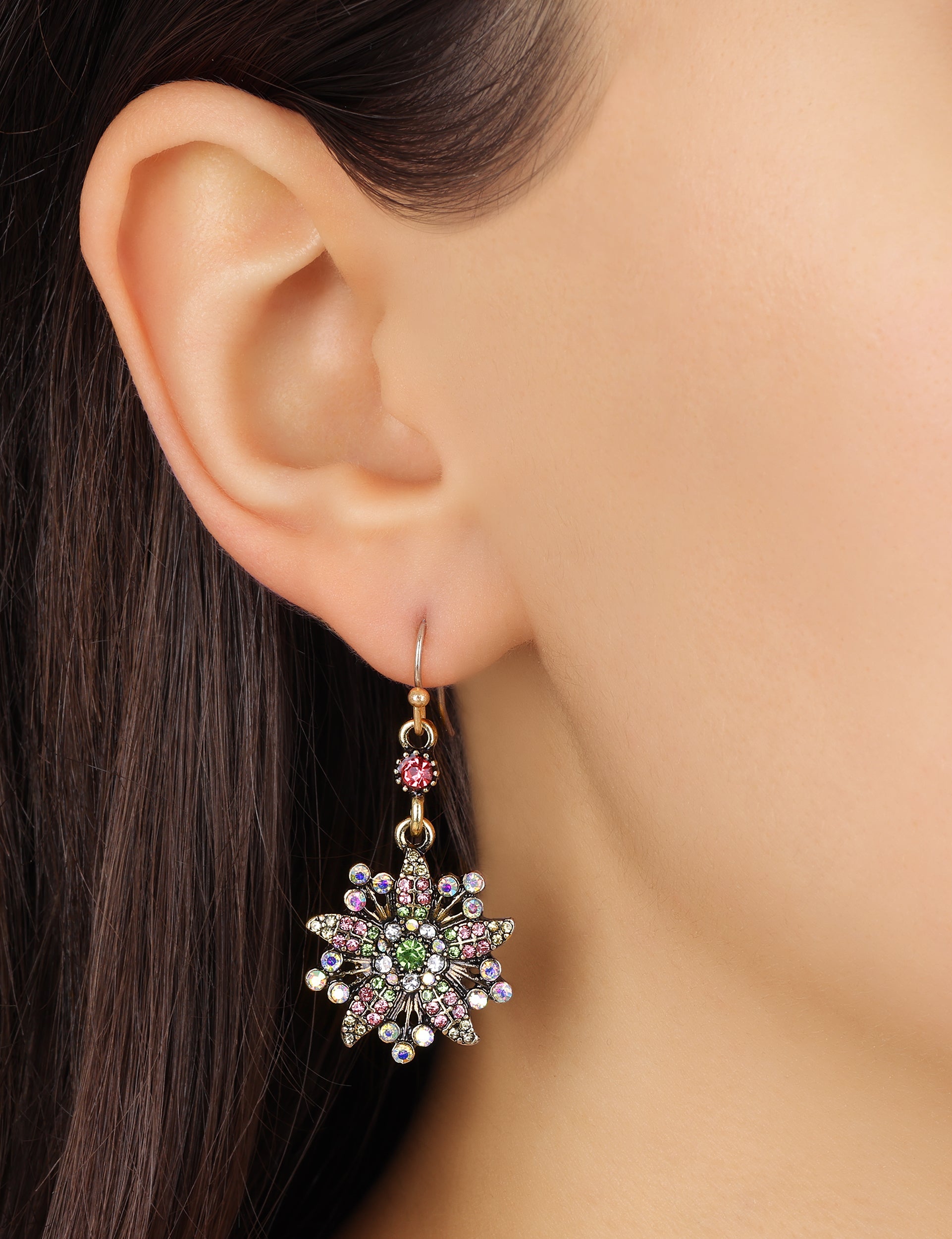 Regency Multi Crystal Floral Dangling Earrings