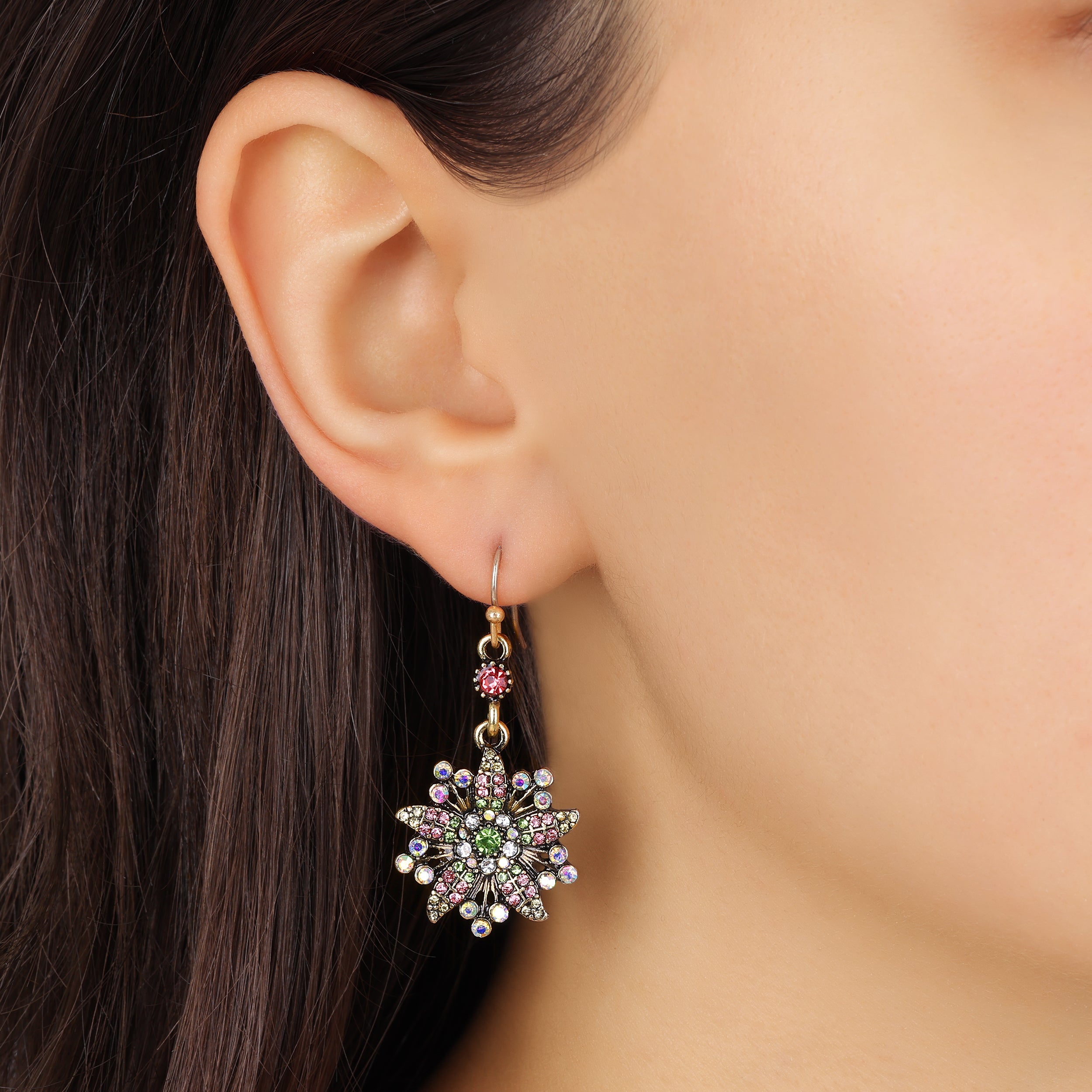 Regency Multi Crystal Floral Dangling Earrings