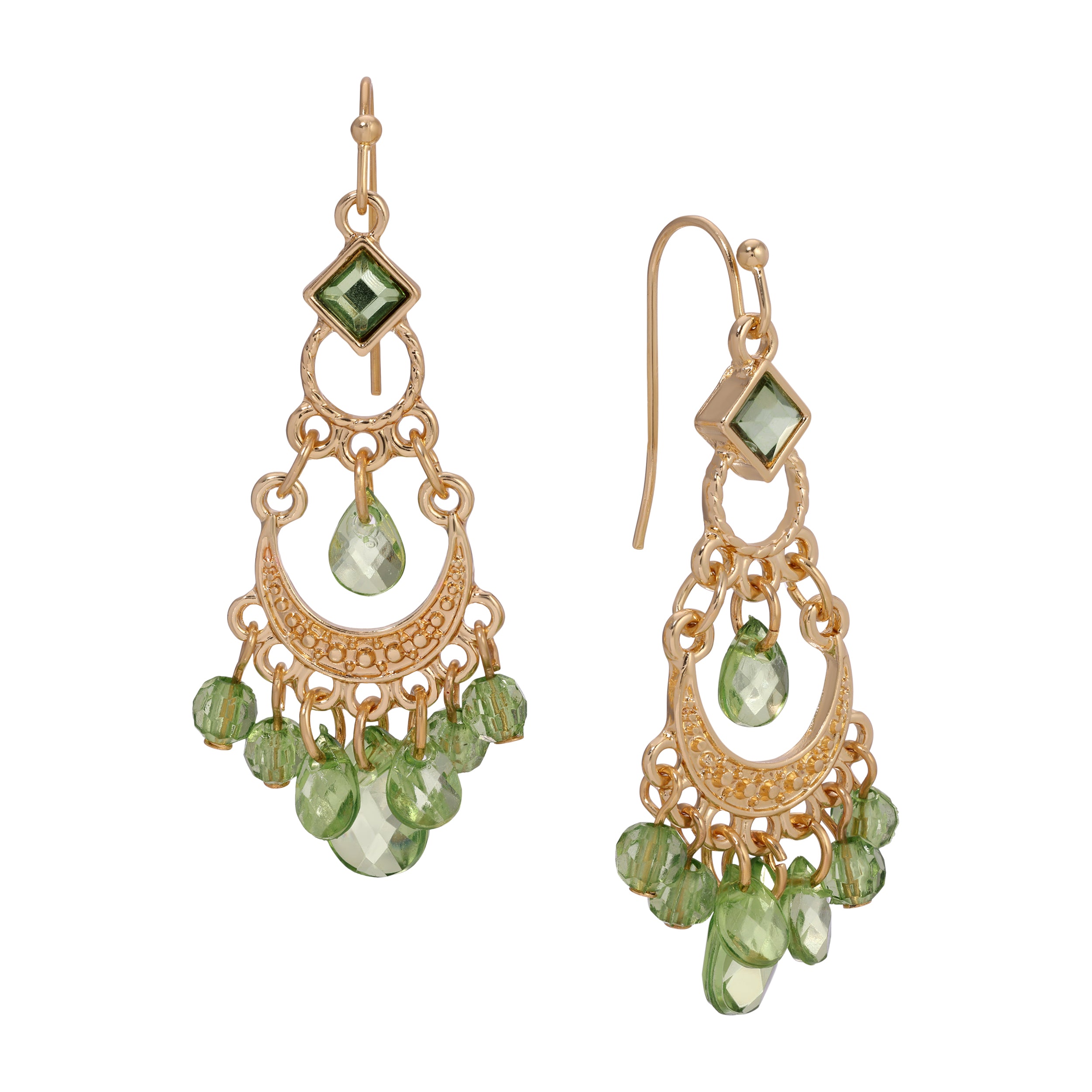 Crescent Green Briolette Chandelier Earrings