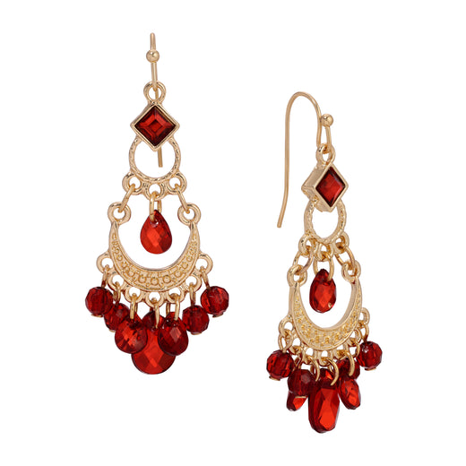 Crescent Red Briolette Chandelier Earrings