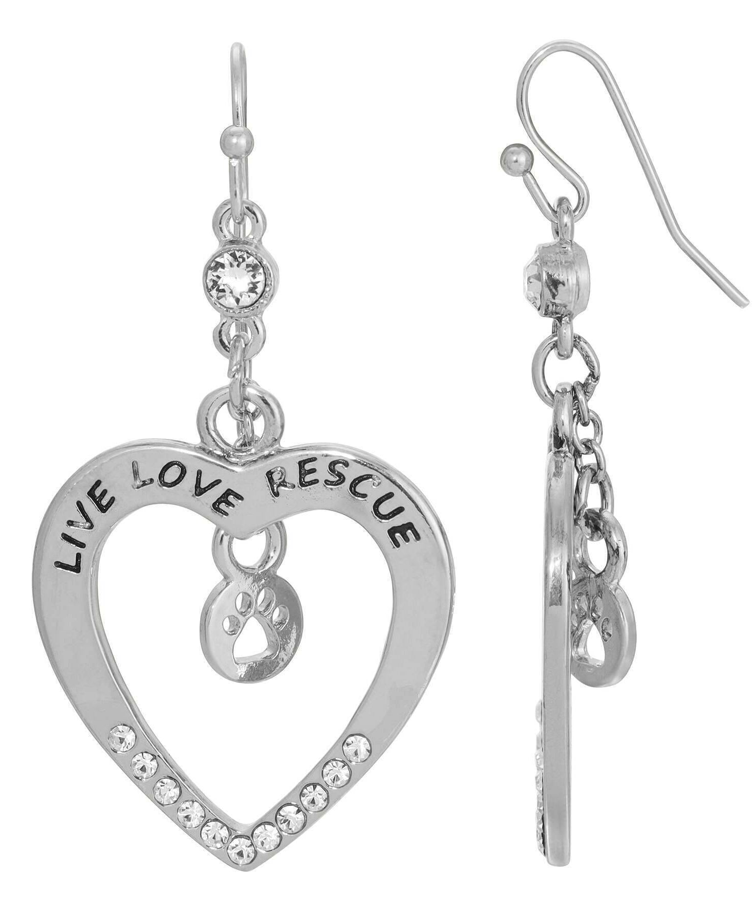 1928 Jewelry Open Heart Crystal Live Love Rescue Drop Earrings