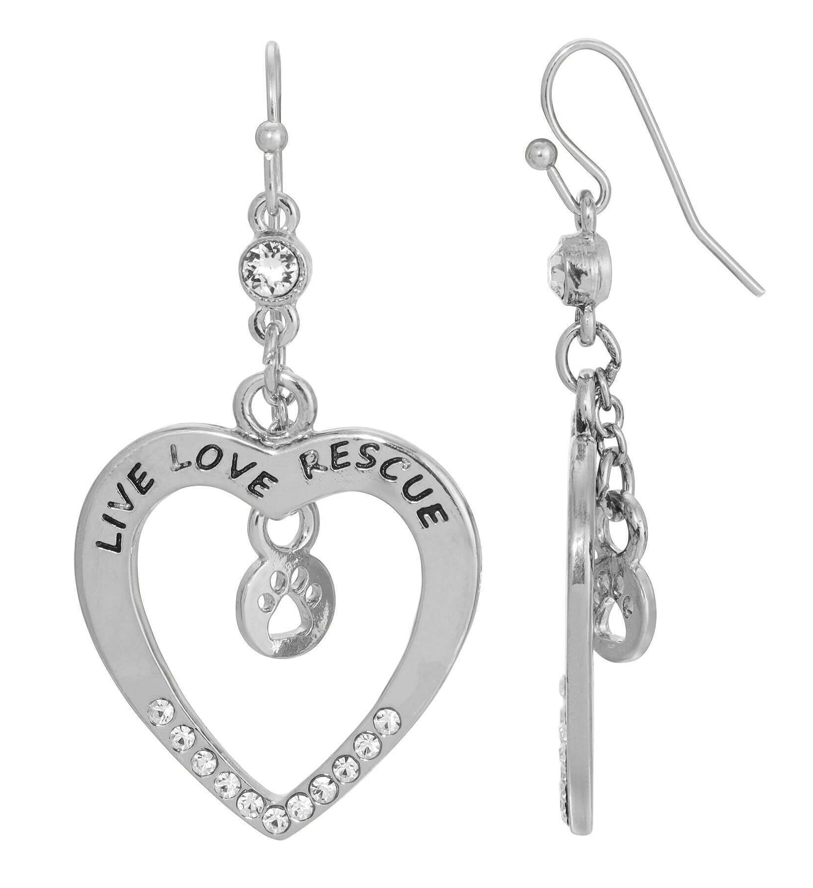 1928 Jewelry Open Heart Crystal Live Love Rescue Drop Earrings