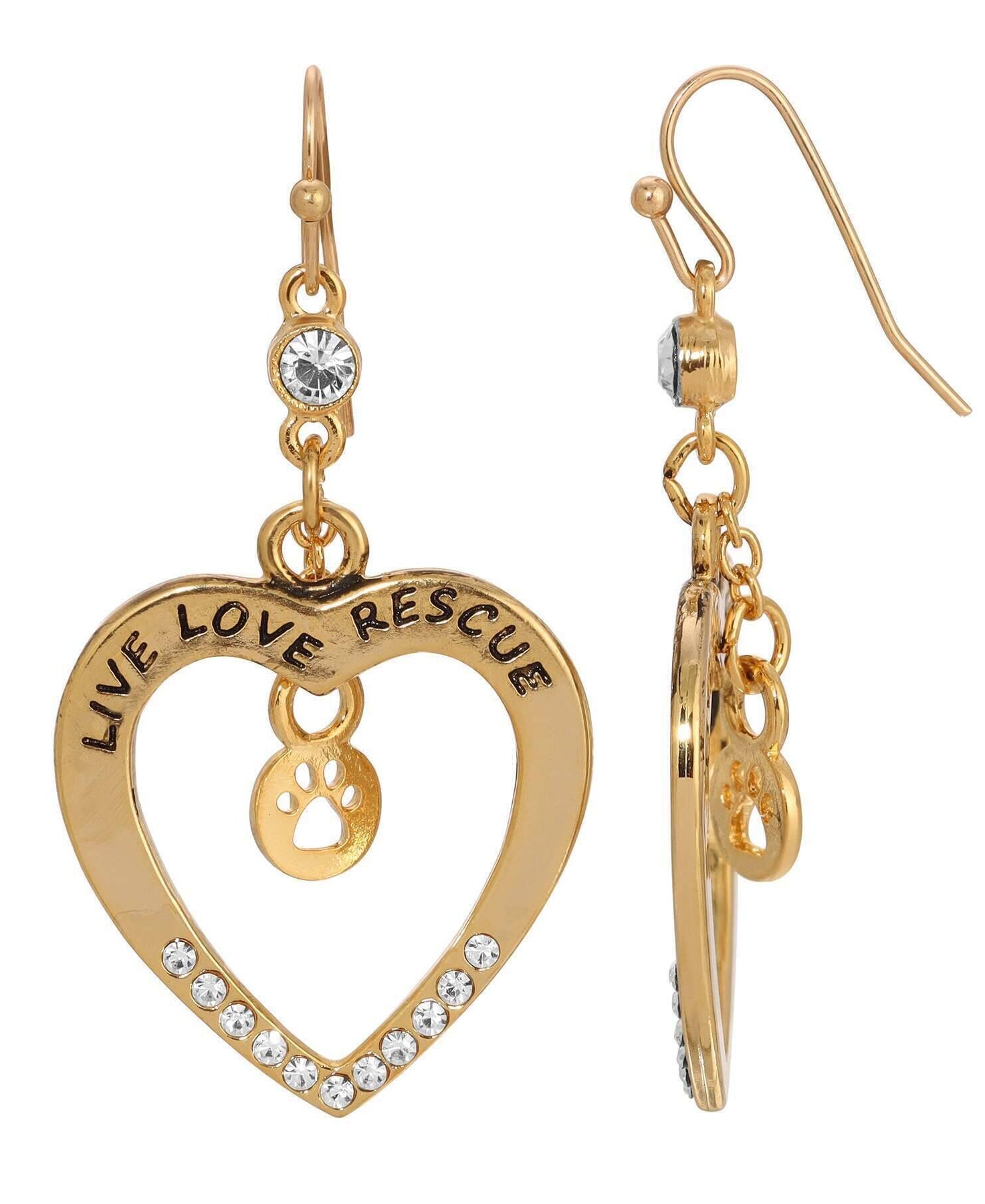 1928 Jewelry Open Heart Crystal Live Love Rescue Drop Earrings