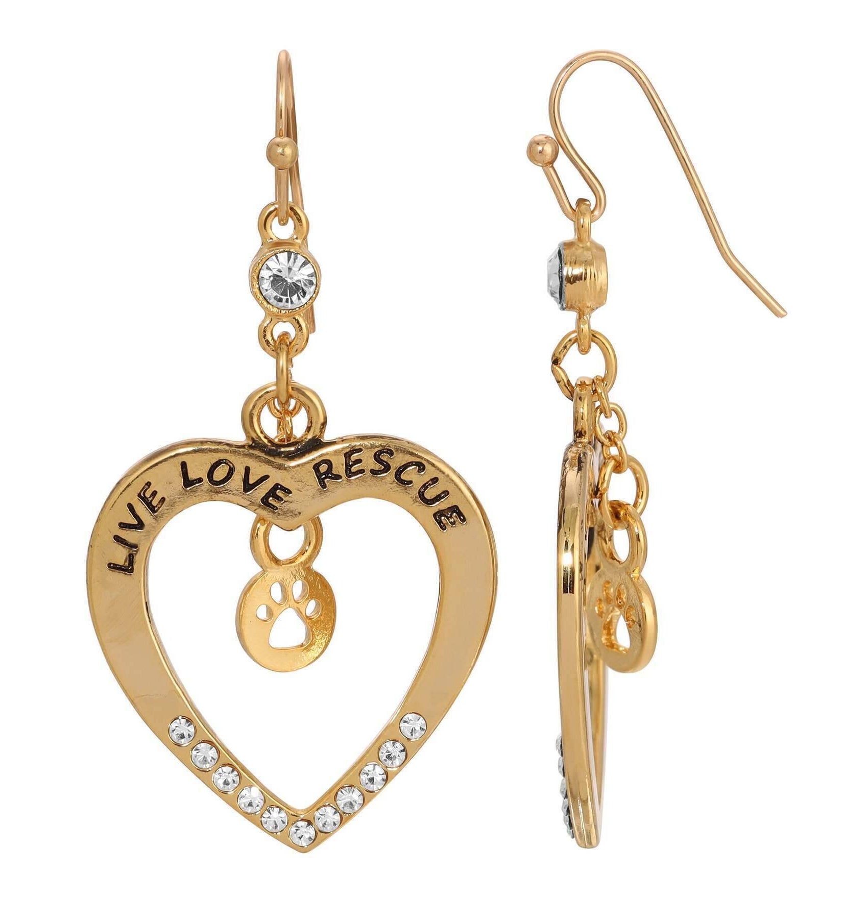 1928 Jewelry Open Heart Crystal Live Love Rescue Drop Earrings