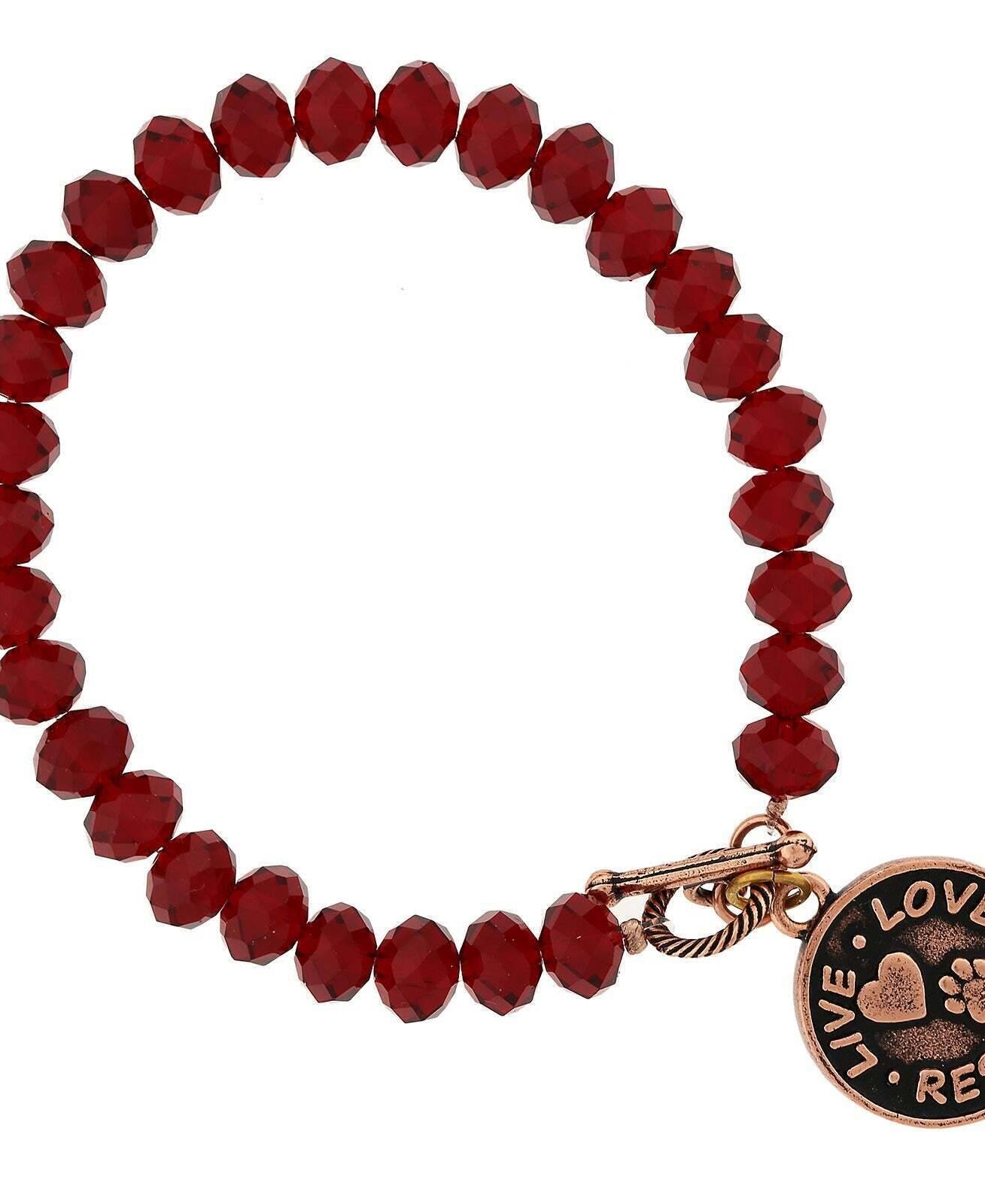 1928 Jewelry Glass Beads Live Love Rescue Toggle Pendant Bracelet