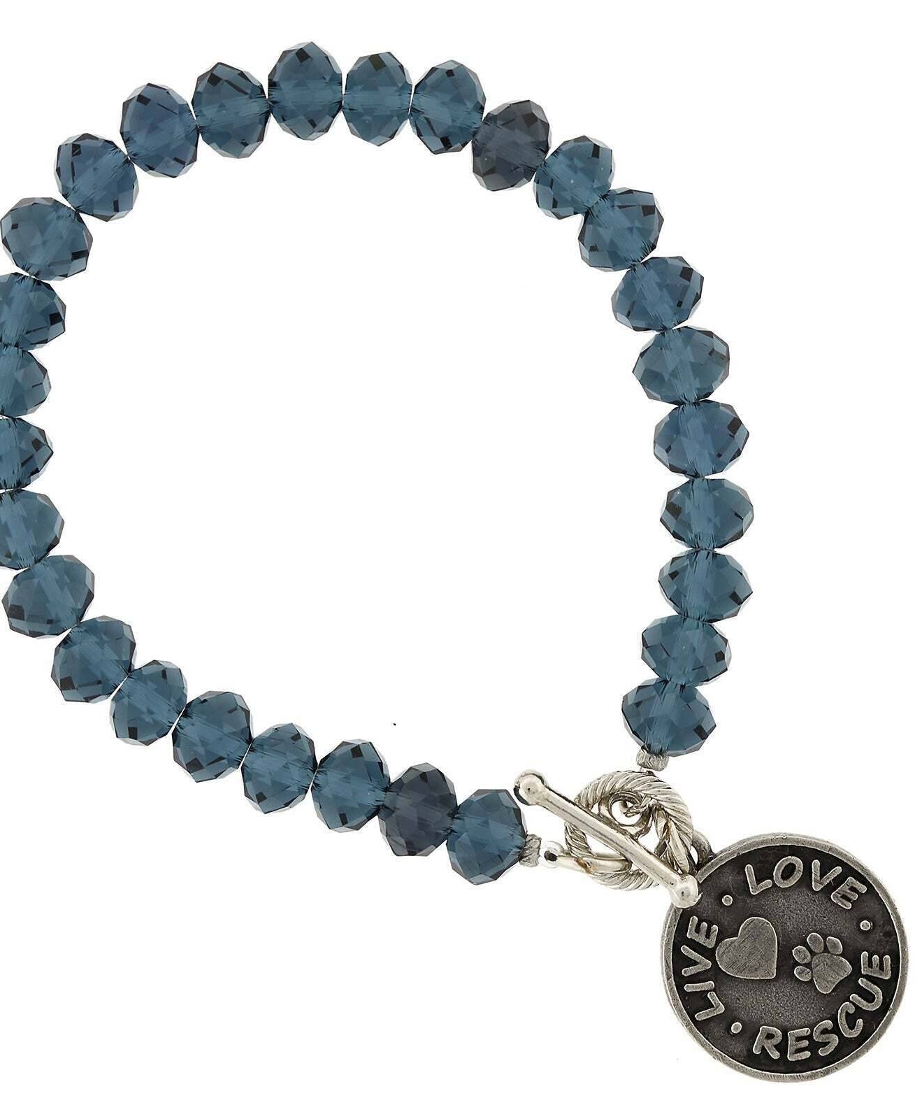 1928 Jewelry Glass Beads Live Love Rescue Toggle Pendant Bracelet