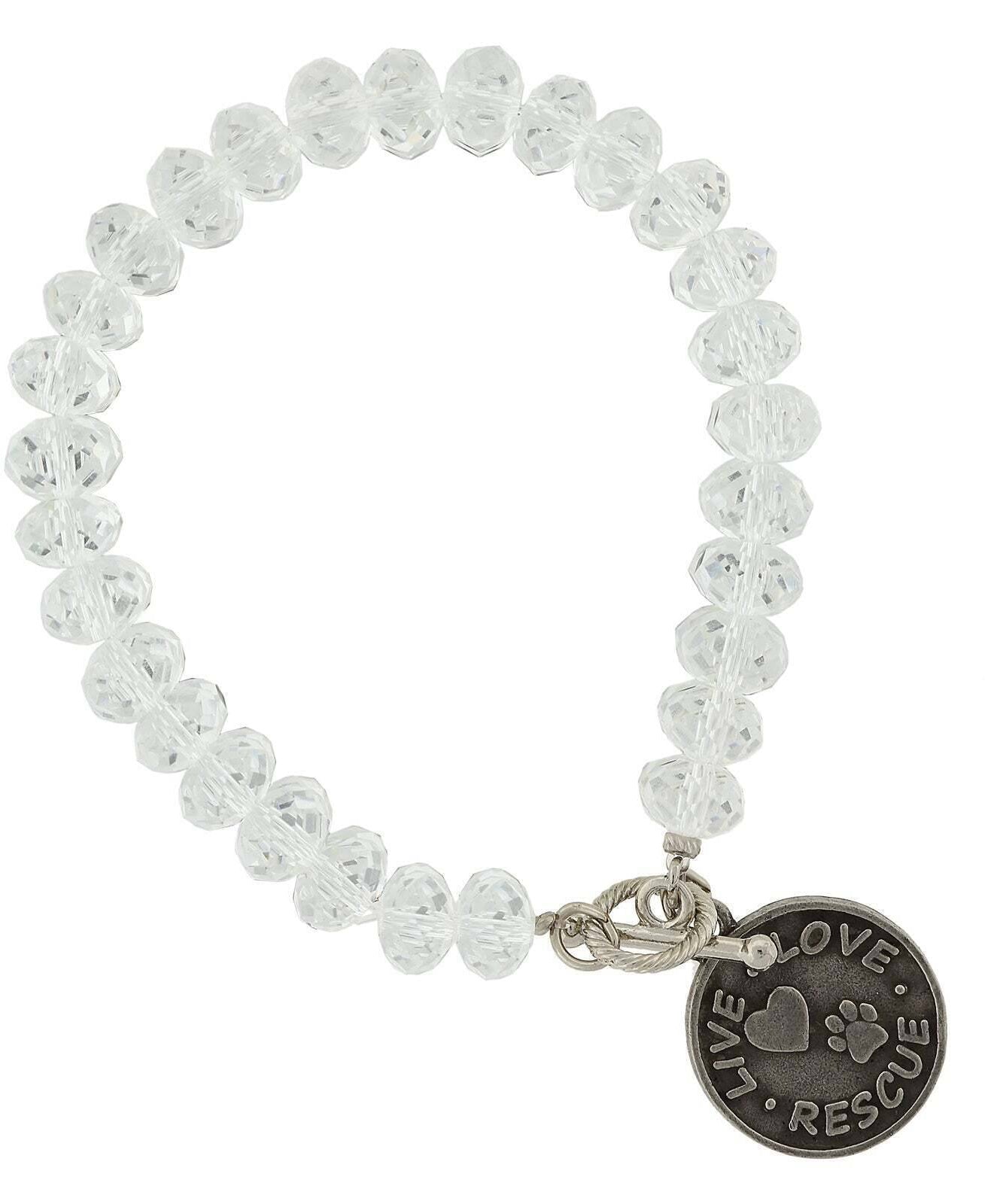 1928 Jewelry Glass Beads Live Love Rescue Toggle Pendant Bracelet