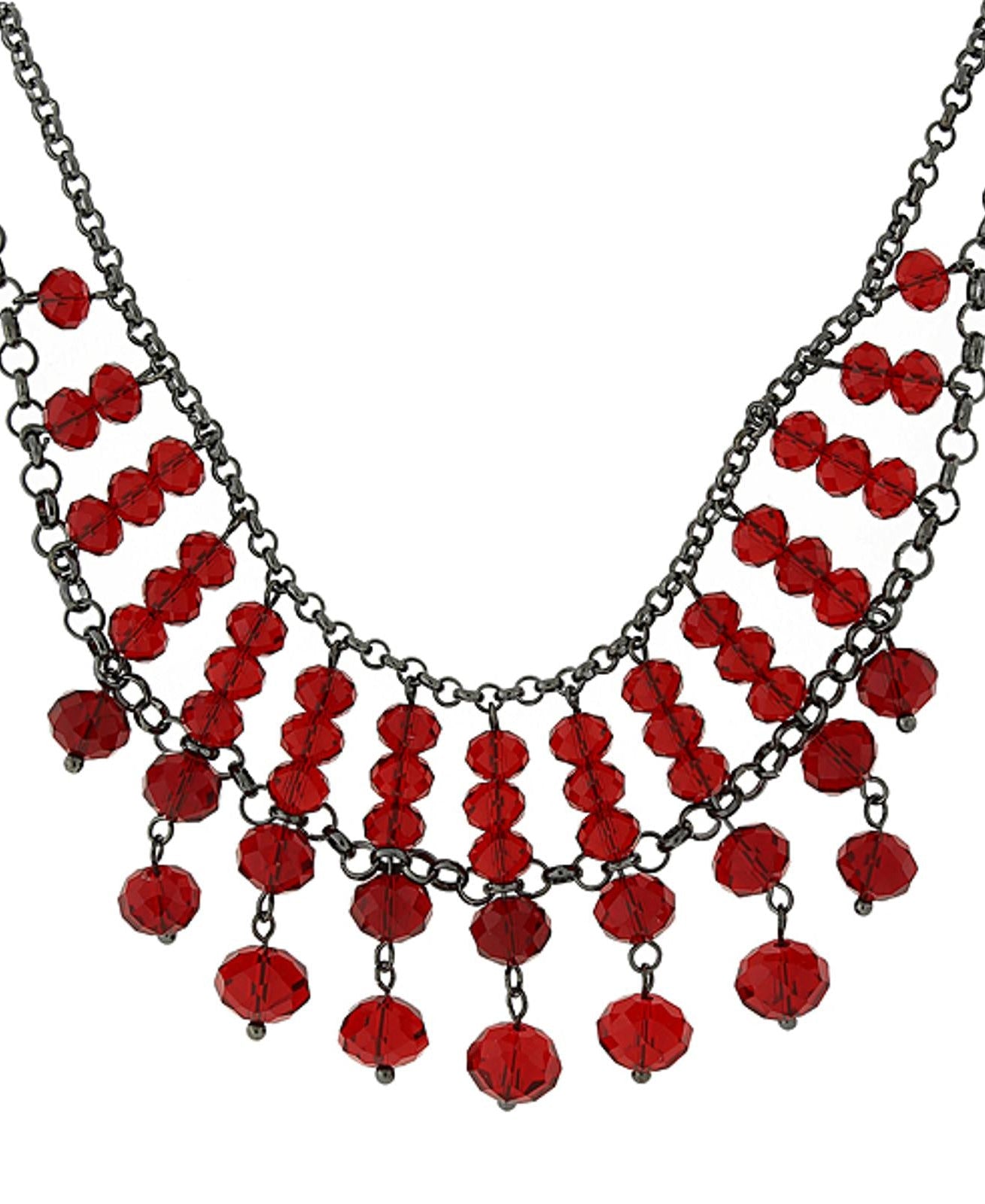 1928 Jewelry Multi Faceted Beaded Two Tier Chain Necklace 16" + 3" Extender