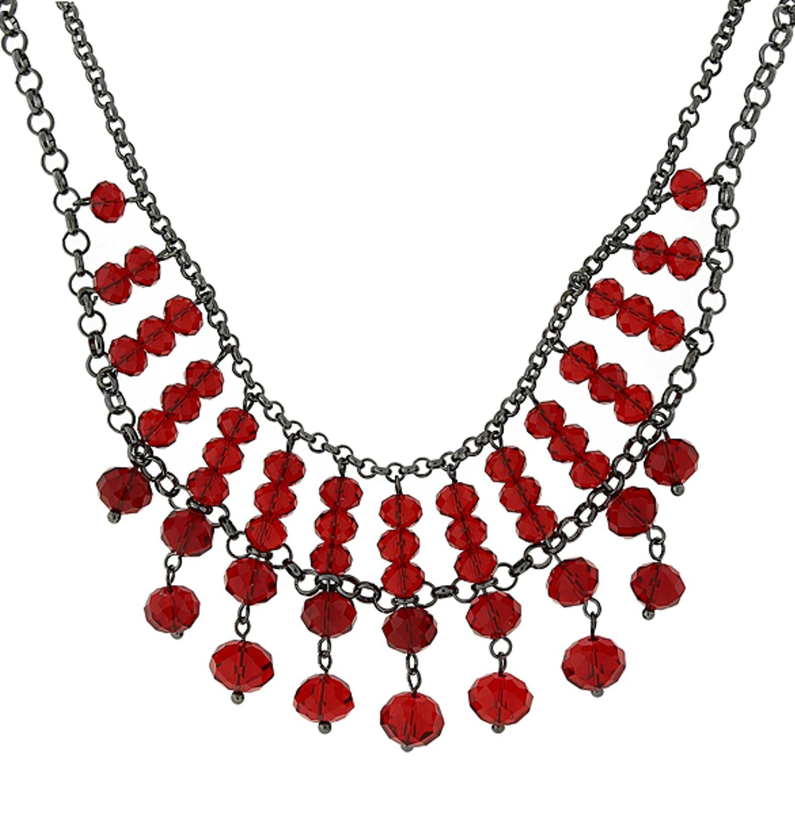 1928 Jewelry Multi Faceted Beaded Two Tier Chain Necklace 16" + 3" Extender