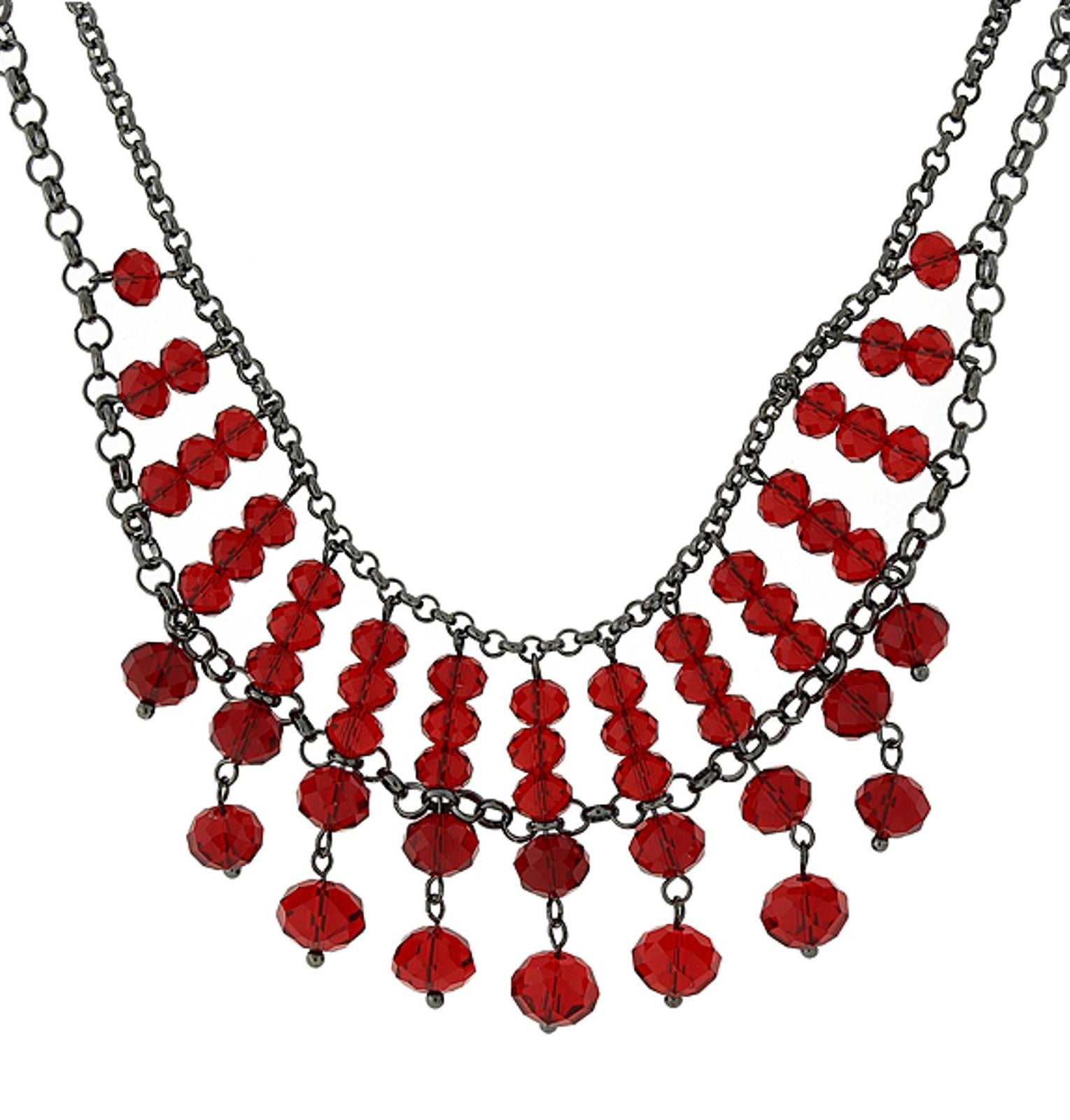 1928 Jewelry Multi Faceted Beaded Two Tier Chain Necklace 16" + 3" Extender