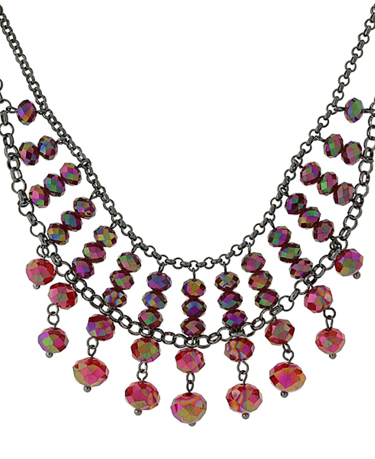 1928 Jewelry Multi Faceted Beaded Two Tier Chain Necklace 16" + 3" Extender