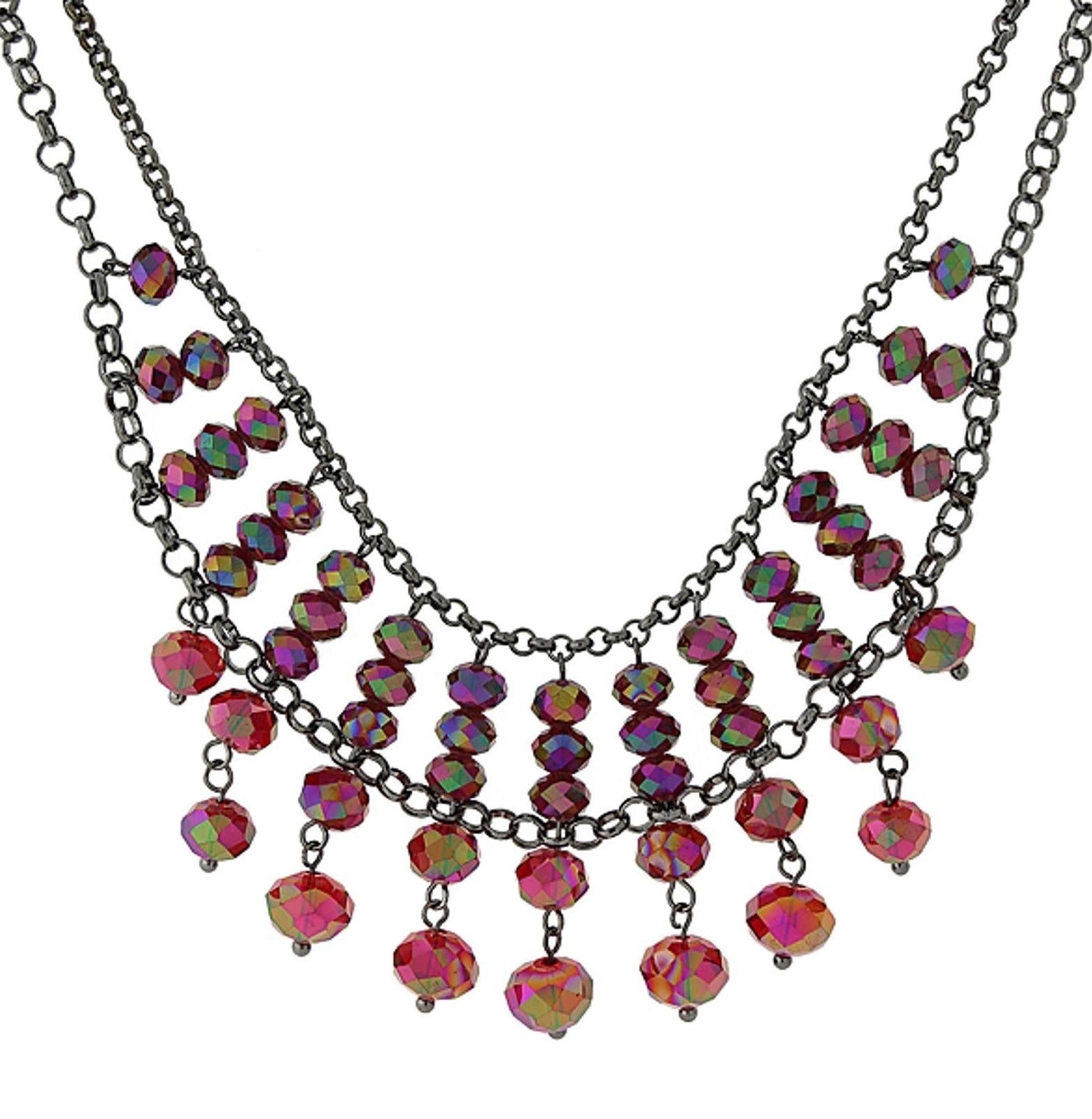 1928 Jewelry Multi Faceted Beaded Two Tier Chain Necklace 16" + 3" Extender