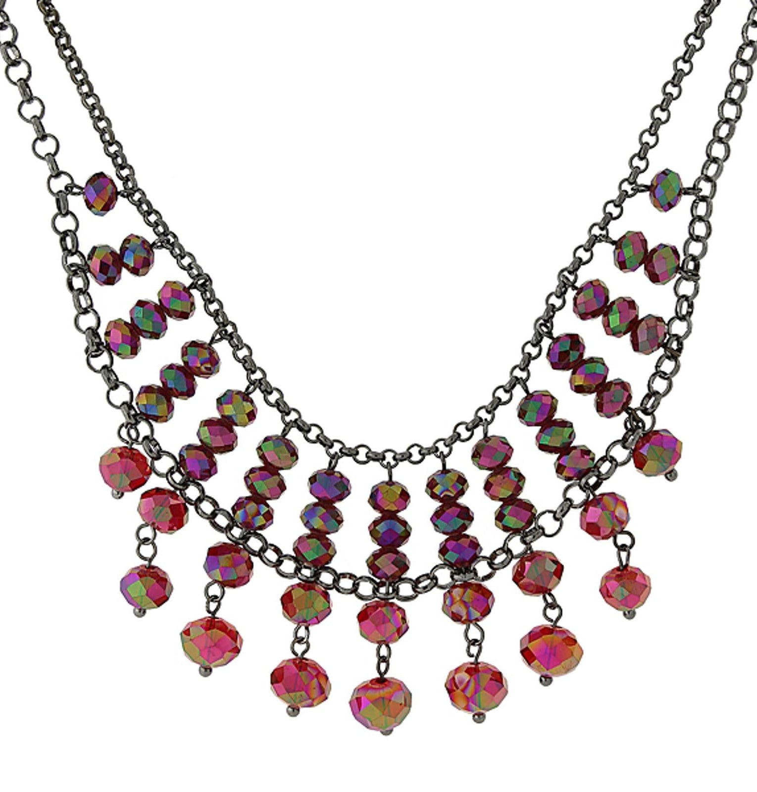 1928 Jewelry Multi Faceted Beaded Two Tier Chain Necklace 16" + 3" Extender