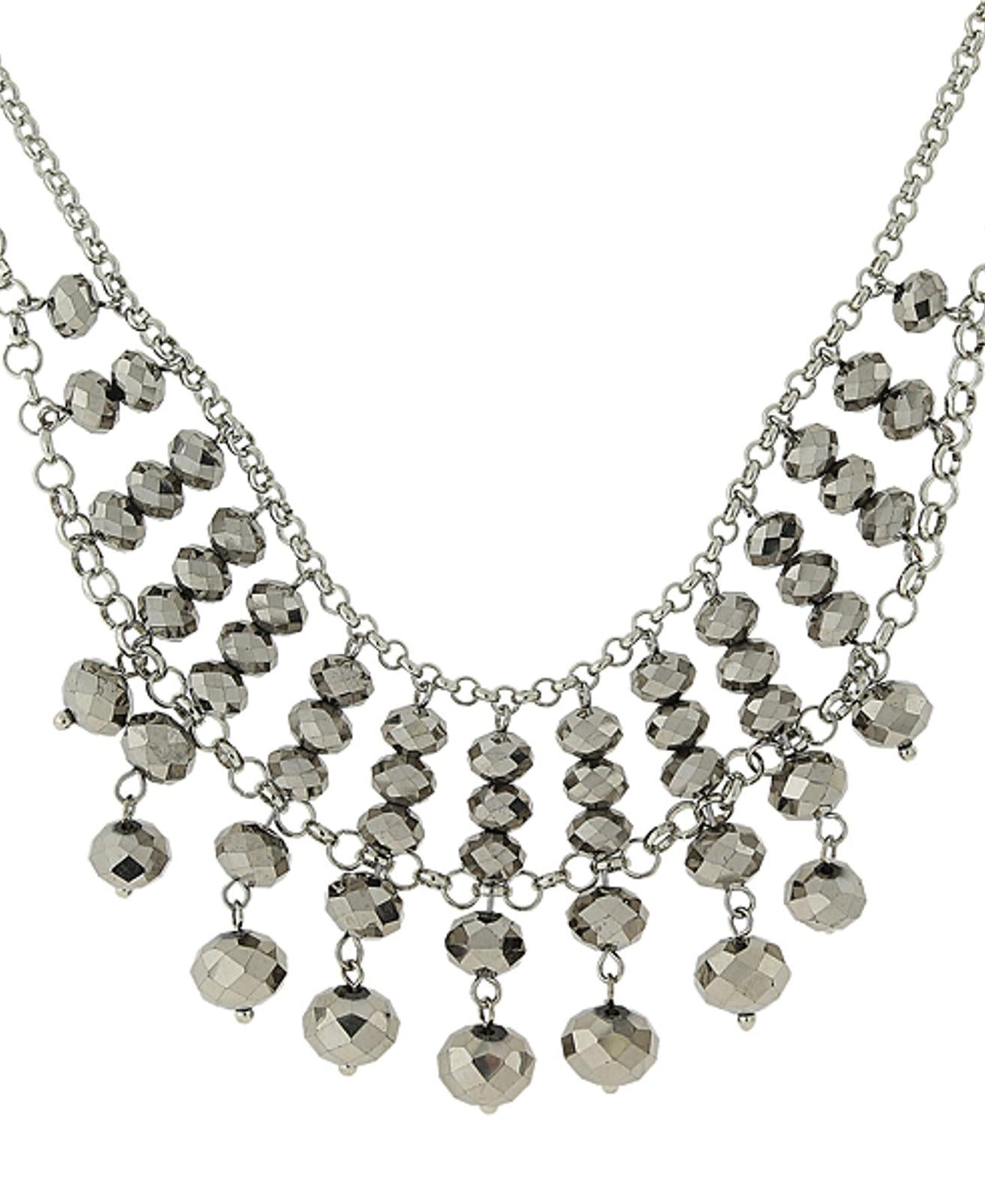 1928 Jewelry Multi Faceted Beaded Two Tier Chain Necklace 16" + 3" Extender