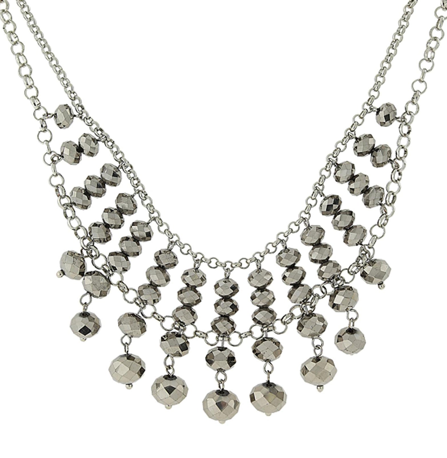 1928 Jewelry Multi Faceted Beaded Two Tier Chain Necklace 16" + 3" Extender