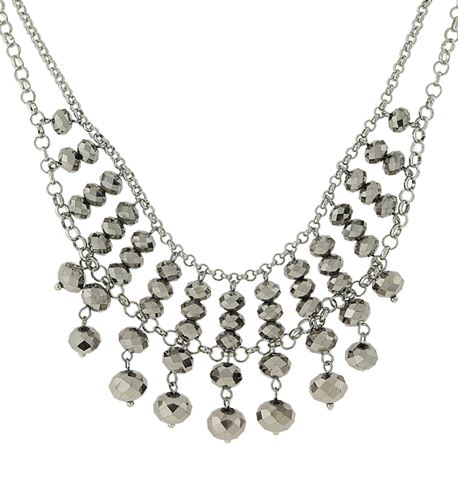 1928 Jewelry Multi Faceted Beaded Two Tier Chain Necklace 16" + 3" Extender