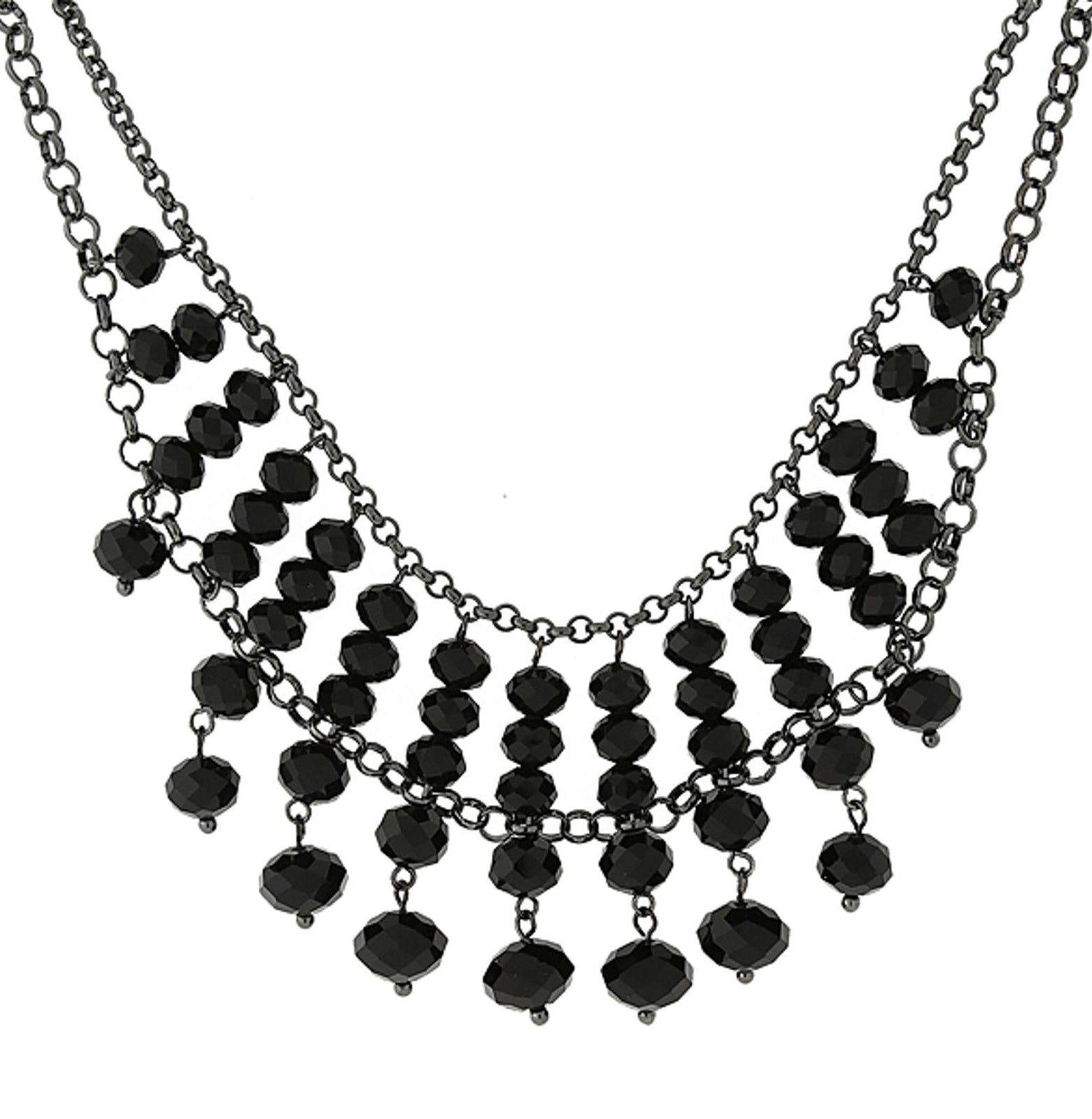 1928 Jewelry Multi Faceted Beaded Two Tier Chain Necklace 16" + 3" Extender