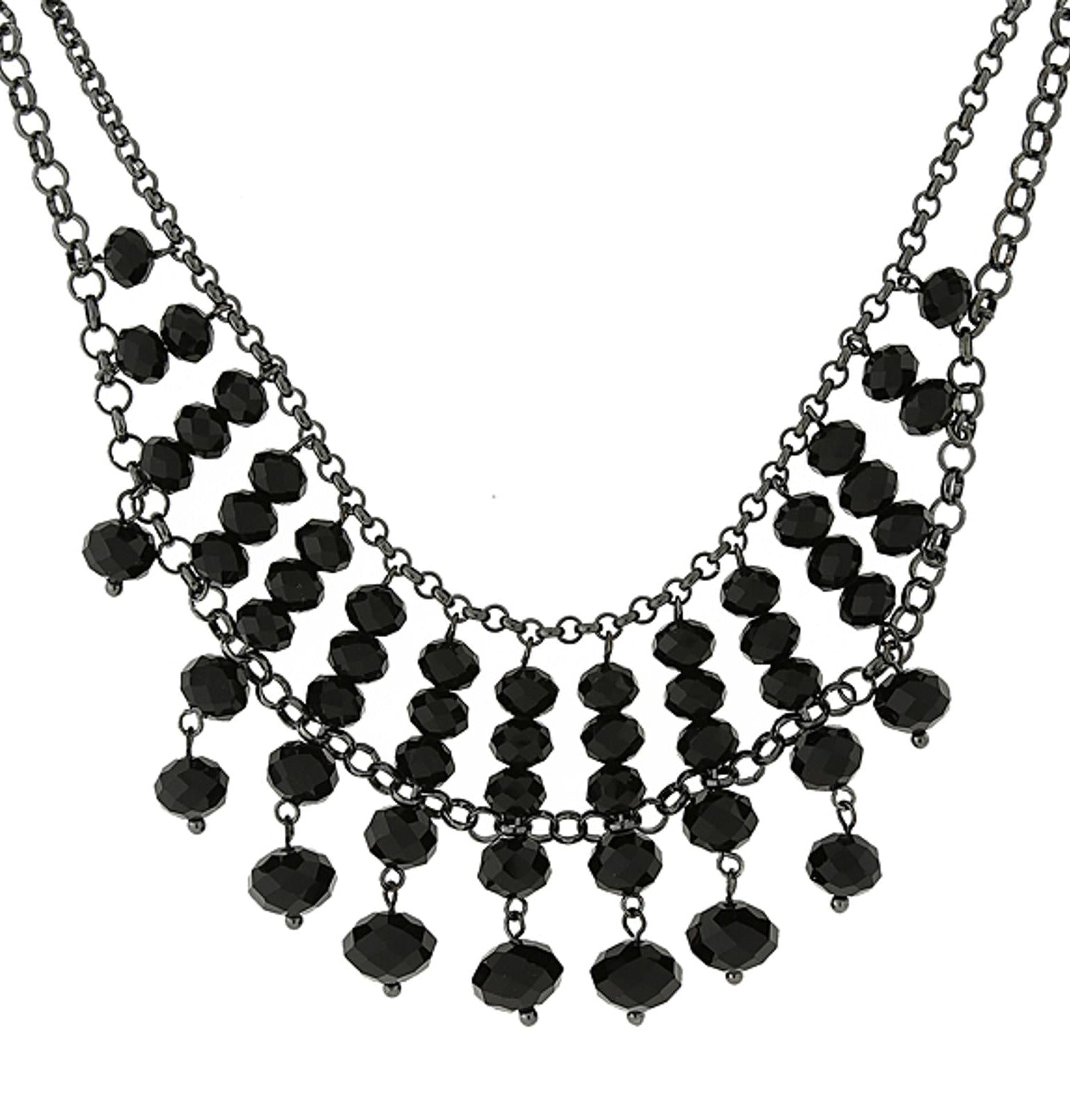 1928 Jewelry Multi Faceted Beaded Two Tier Chain Necklace 16" + 3" Extender