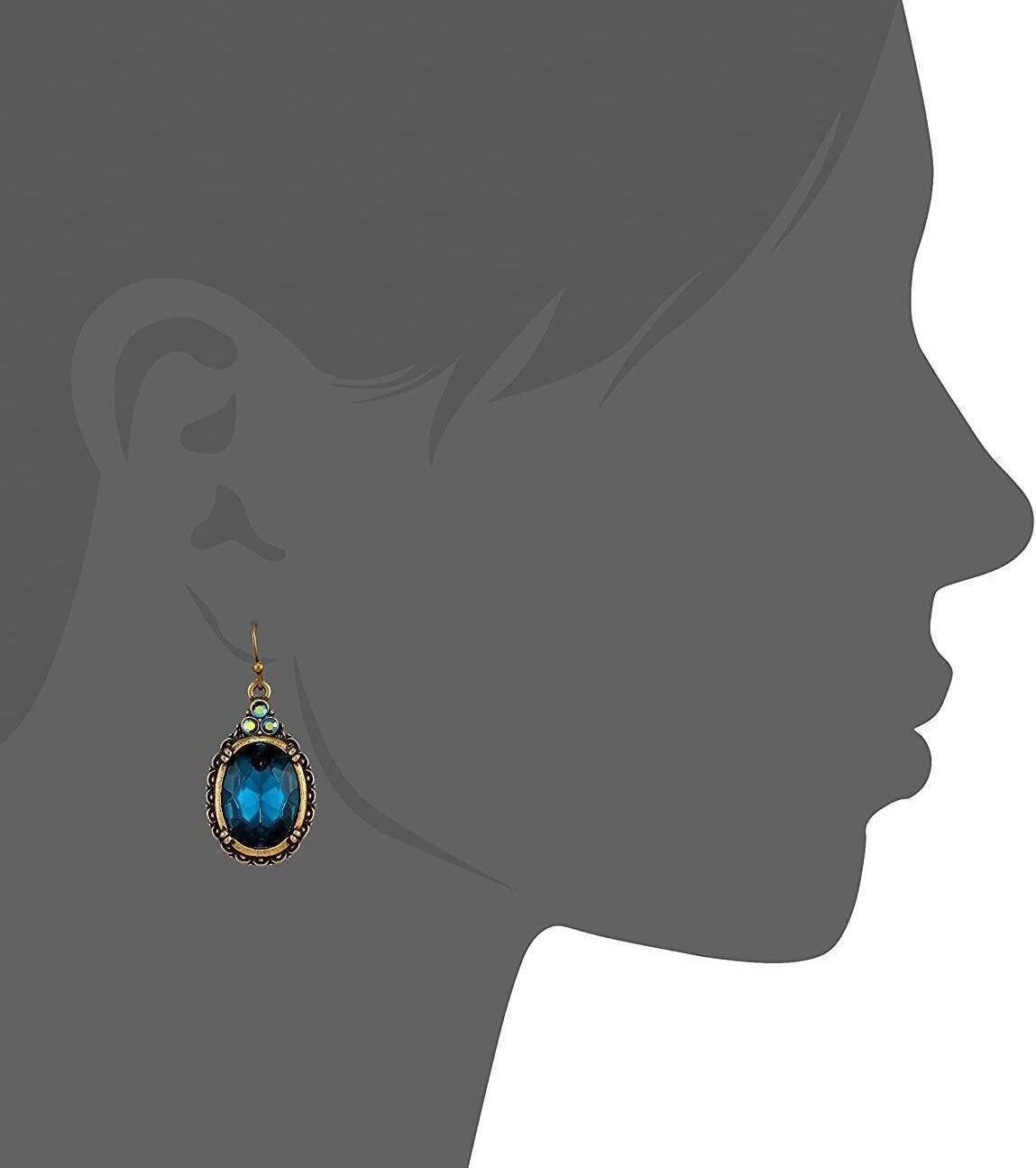 1928 Jewelry Antique Inspired Oval Crystal Drop Wire Earrings