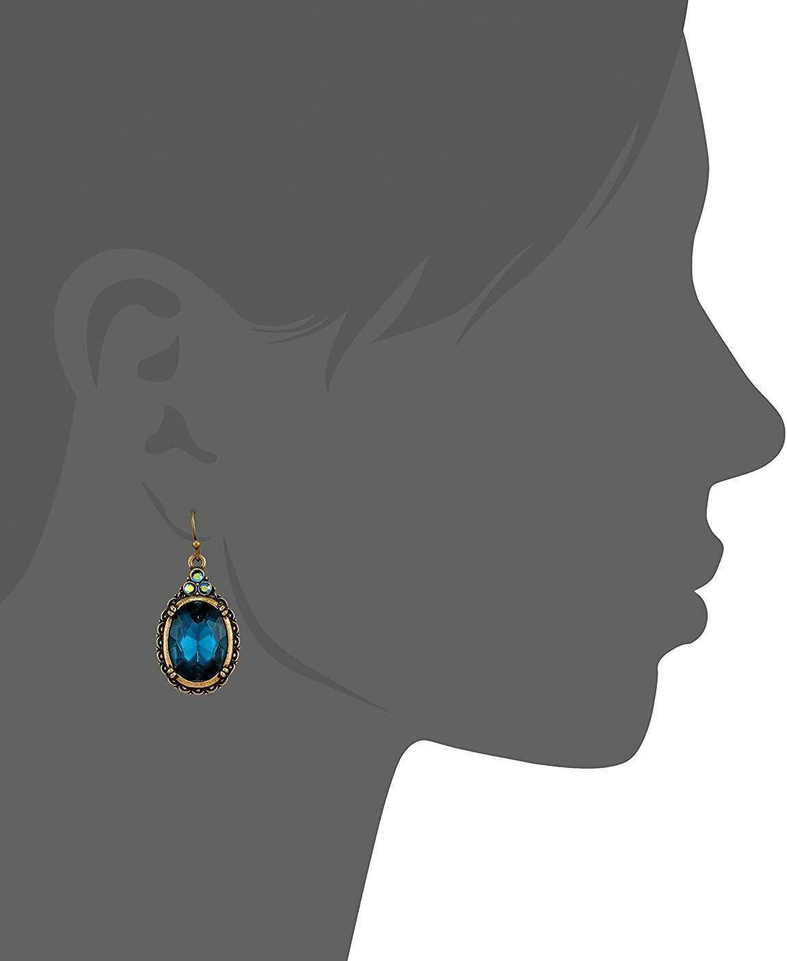 1928 Jewelry Antique Inspired Oval Crystal Drop Wire Earrings