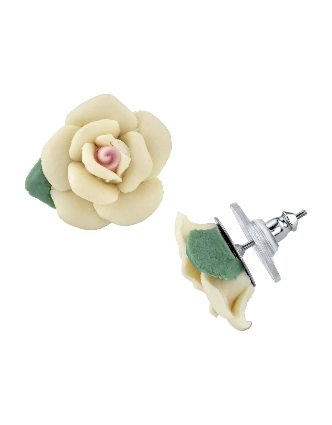 1928 Jewelry Classic Porcelain Rose Post Earrings