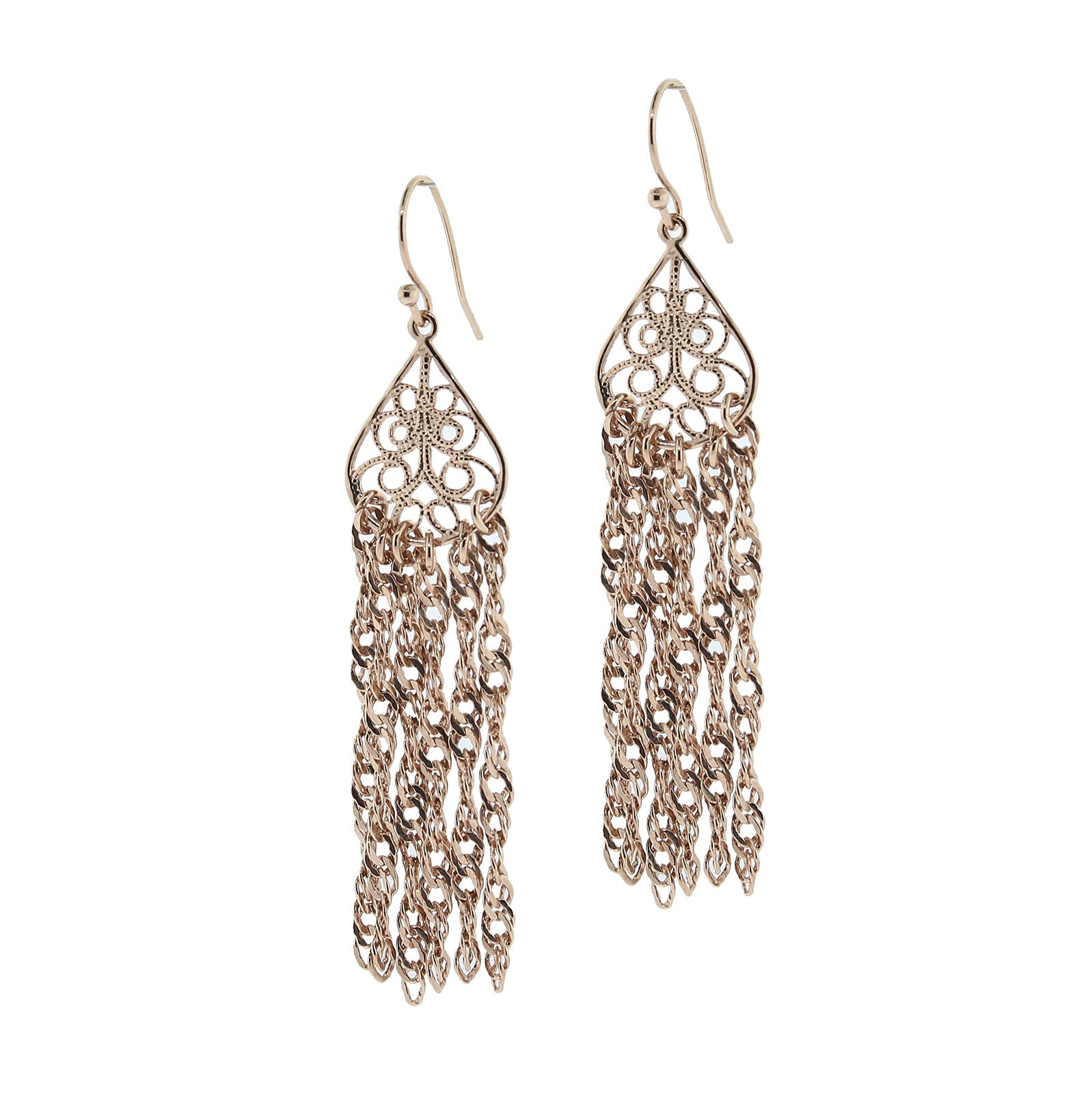 1928 Jewelry Rose Gold Teardrop Filigree & Tassel Earrings
