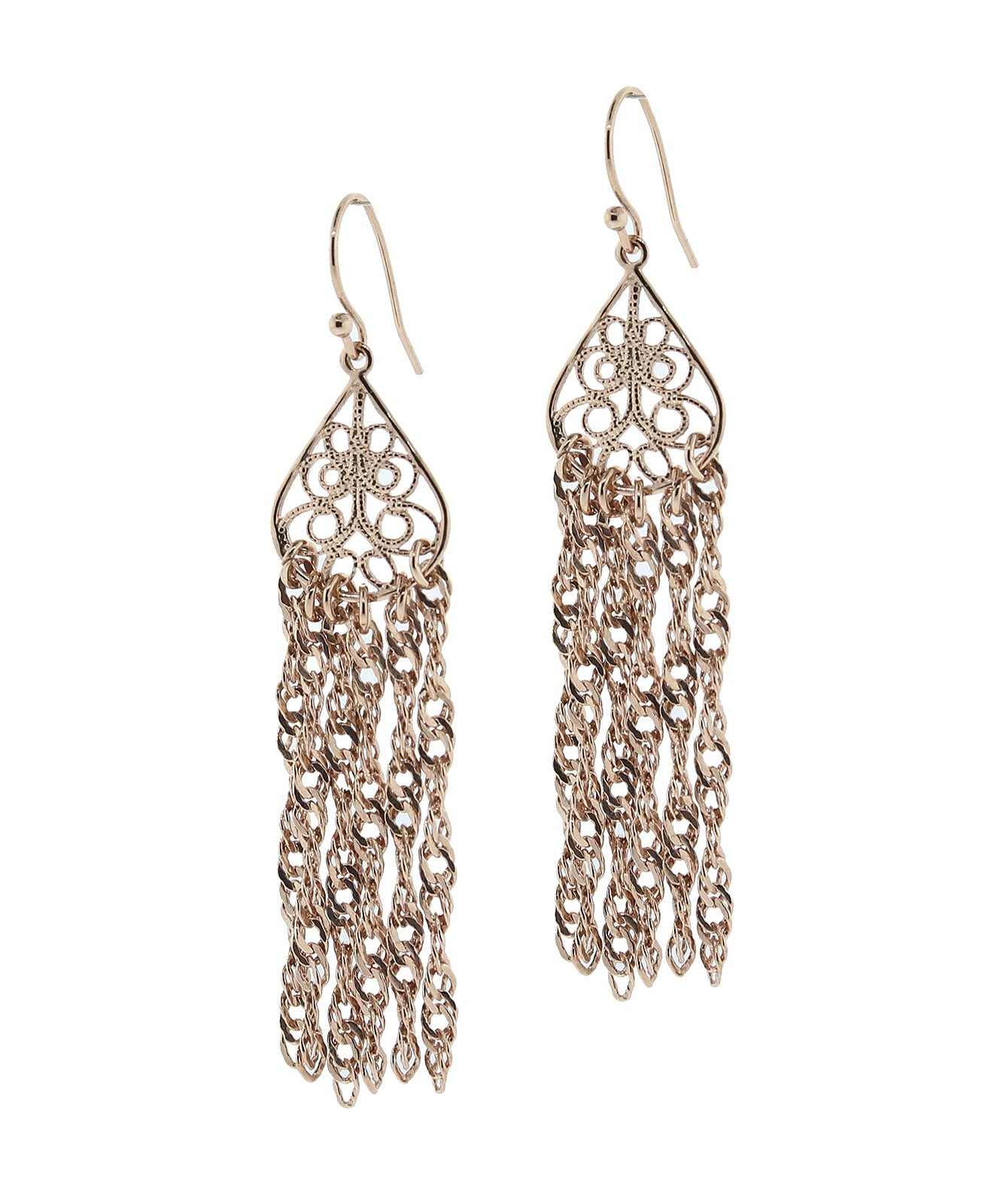 1928 Jewelry Rose Gold Teardrop Filigree & Tassel Earrings