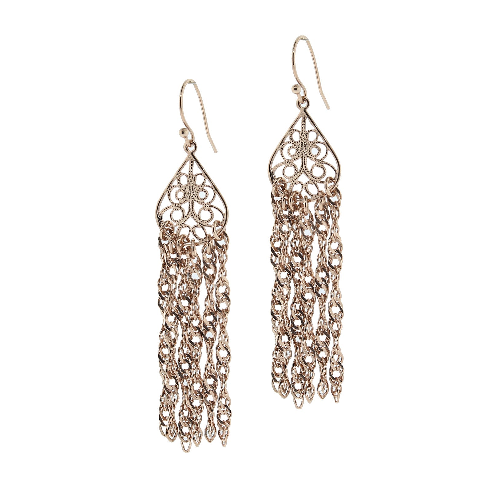 1928 Jewelry Rose Gold Teardrop Filigree & Tassel Earrings