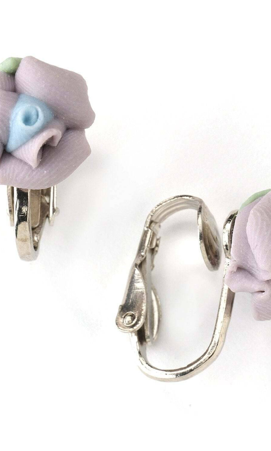 1928 Bridal Porcelain Rose Clip On Earrings