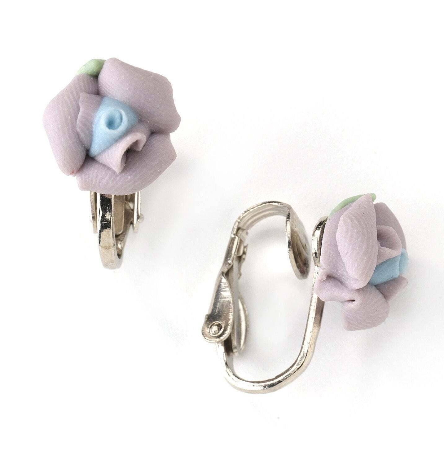 1928 Bridal Porcelain Rose Clip On Earrings