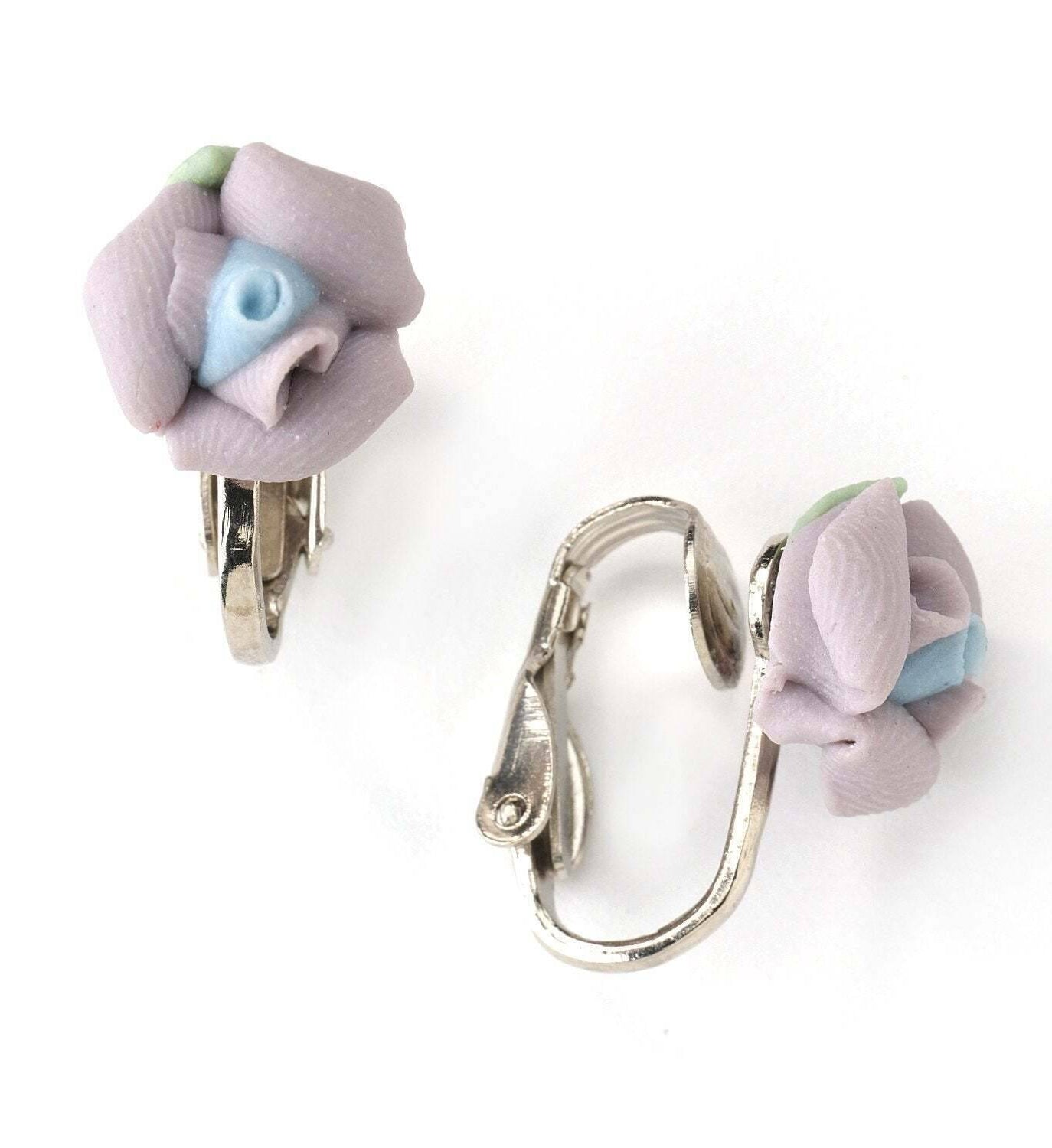 1928 Bridal Porcelain Rose Clip On Earrings