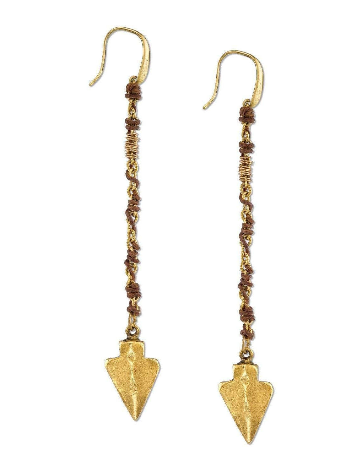 T.R.U. Walnut Brown Wrapped Linear Arrowhead Earrings