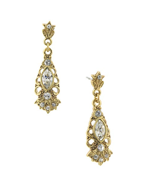 1928 Jewelry Crystal Navette Drop Earrings