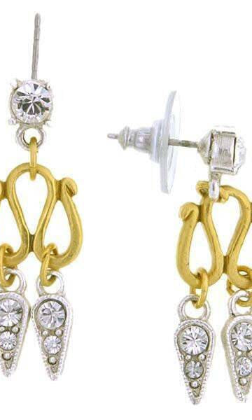 Antiquities Couture Two Tone Crystal 2 Drop Post Earrings