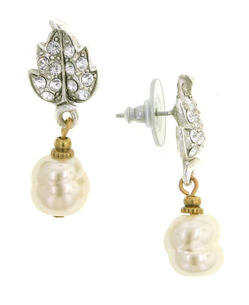 Antiquities Couture Crystal Baroque Faux Pearl Drop Post Earrings
