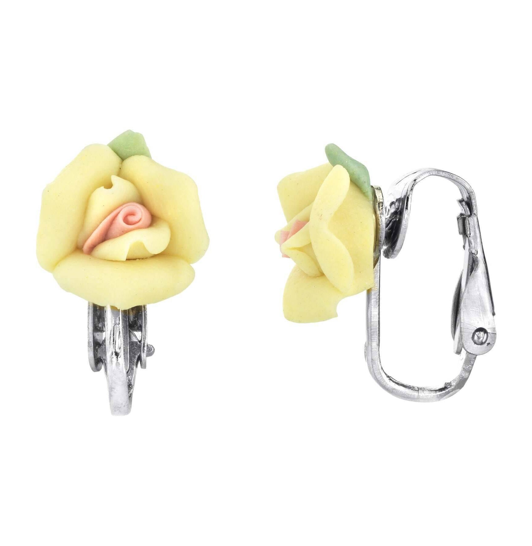 1928 Bridal Porcelain Rose Clip On Earrings