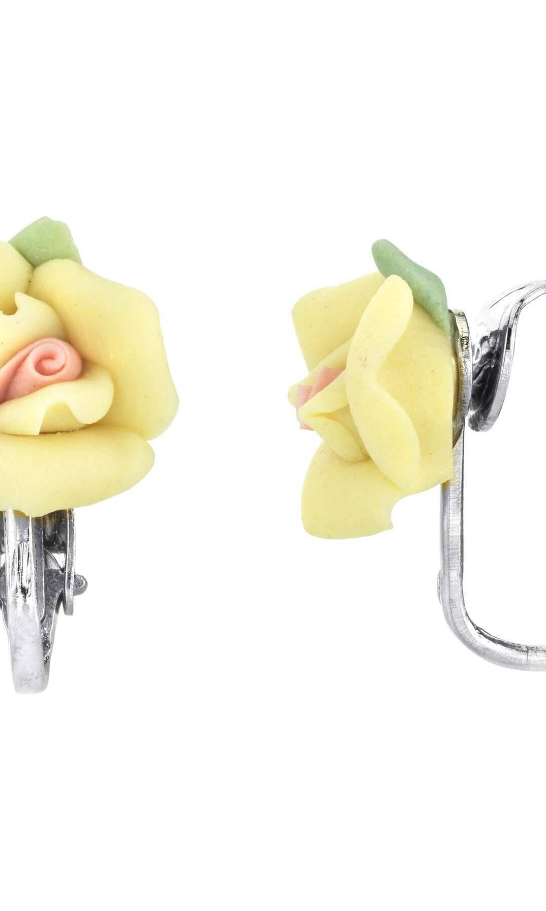 1928 Bridal Porcelain Rose Clip On Earrings