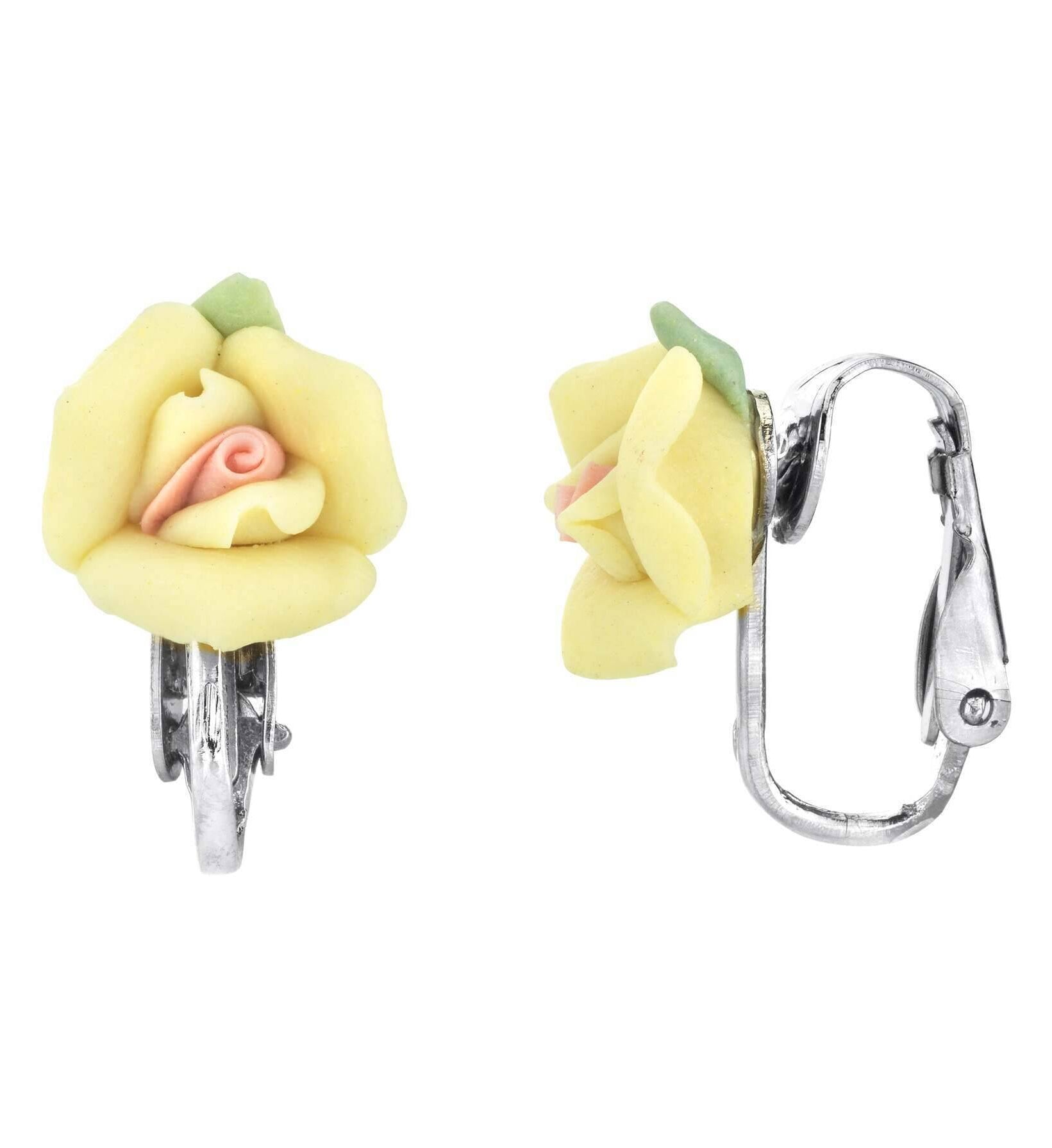 1928 Bridal Porcelain Rose Clip On Earrings