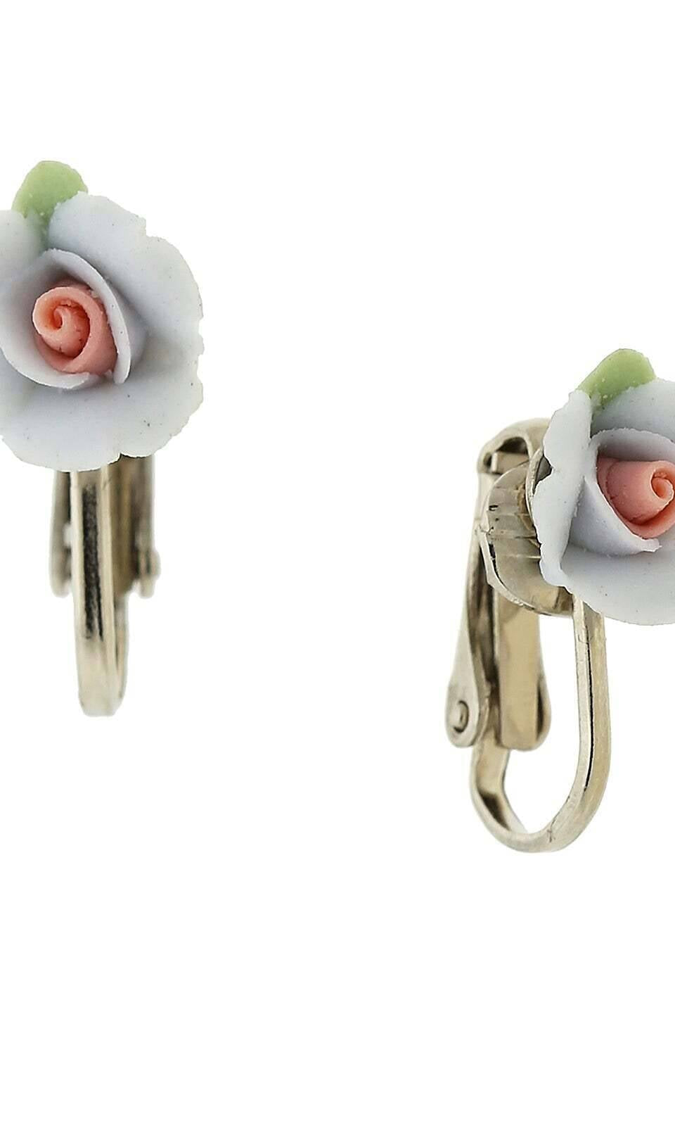 1928 Bridal Porcelain Rose Clip On Earrings