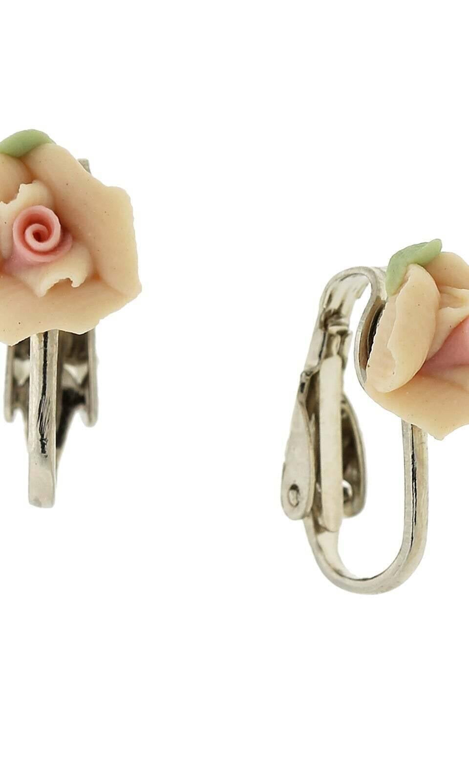 1928 Bridal Porcelain Rose Clip On Earrings