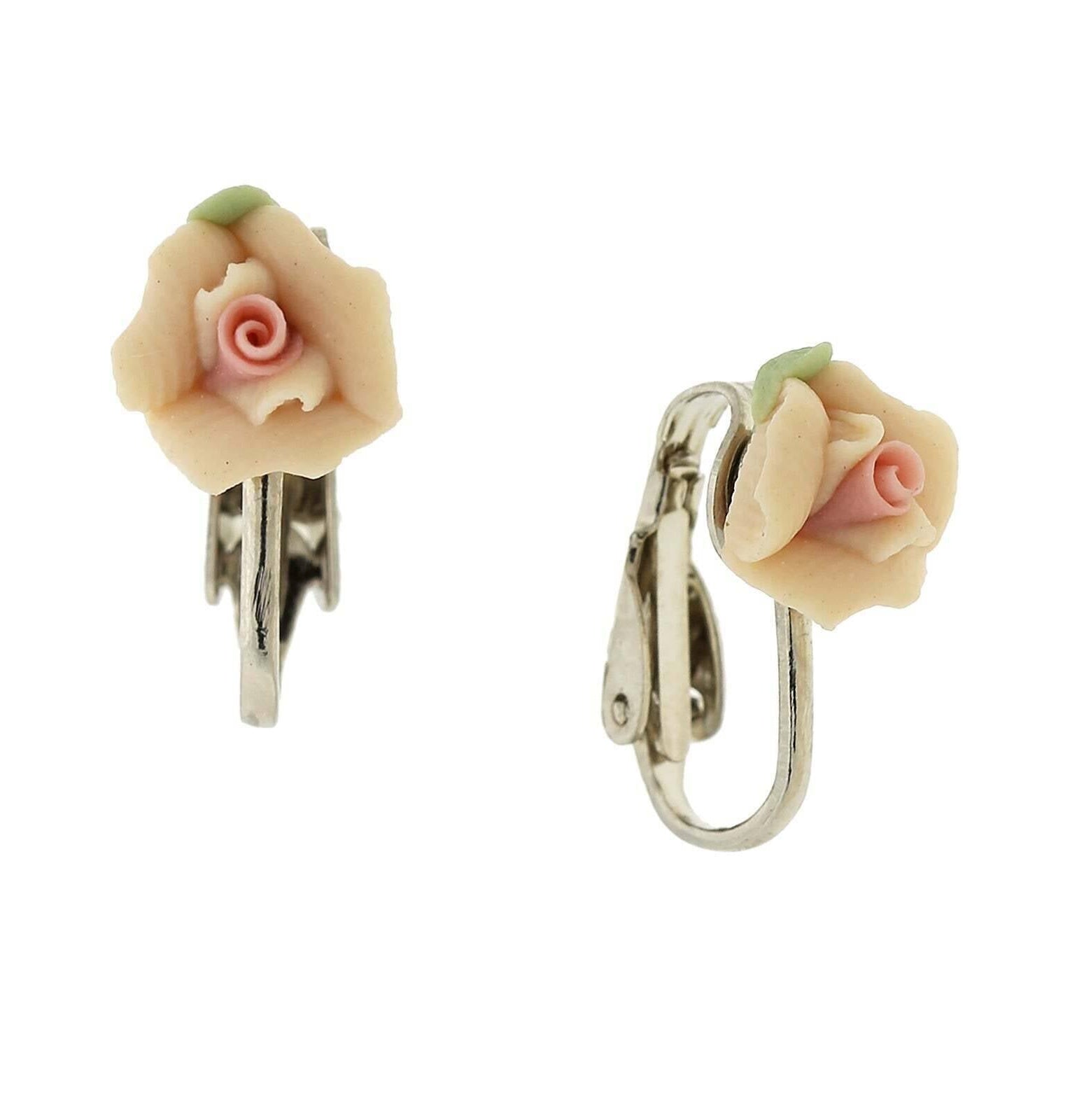 1928 Bridal Porcelain Rose Clip On Earrings